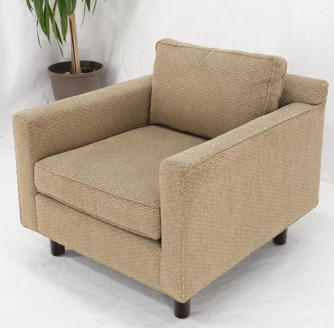 Deep oatmeal fabric upholstery contemporary lounge chair on dowel legs
by Mitchel Gold & Bob Williams.