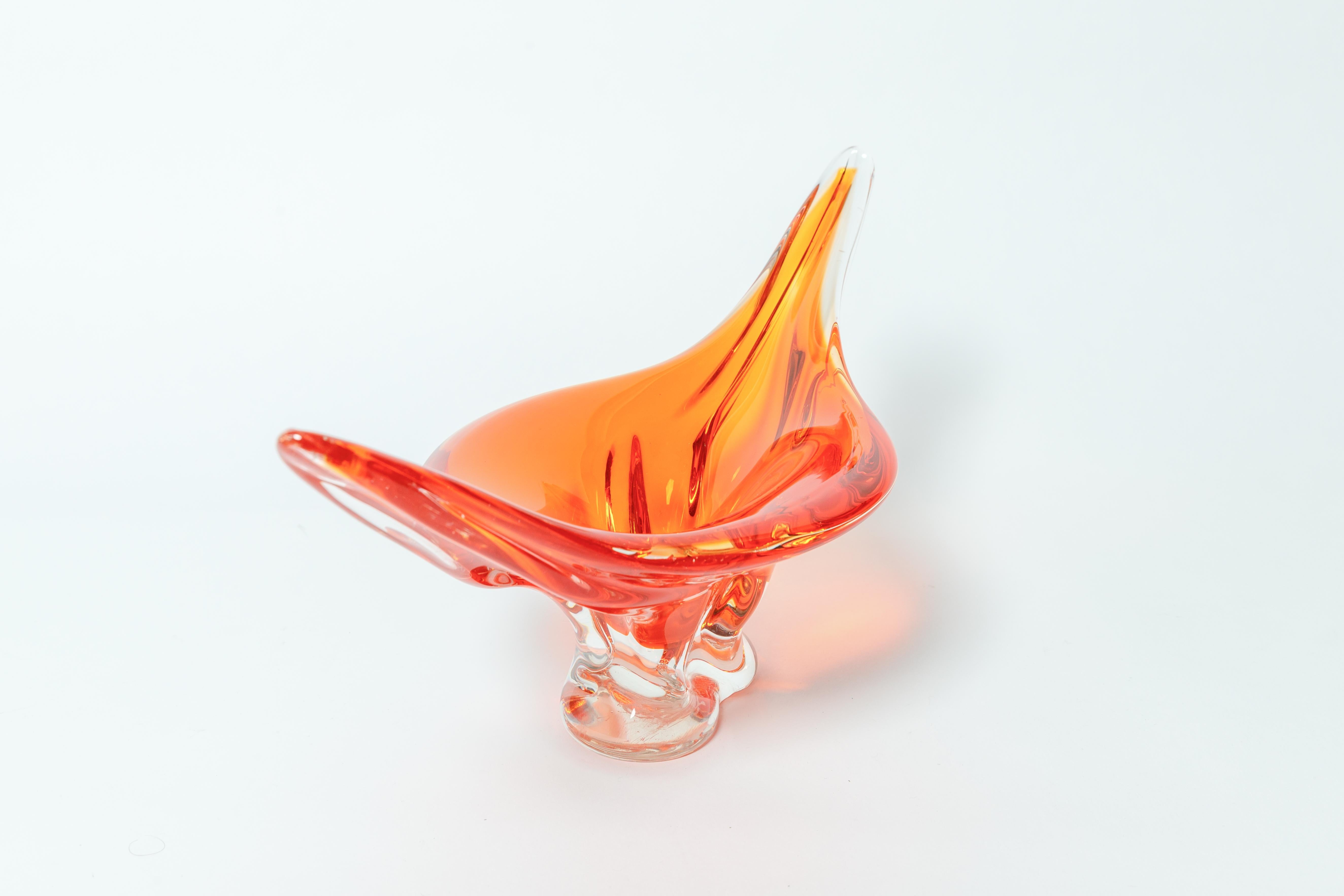 Deep Orange and Clear Murano Glass Footed Bowl For Sale at 1stDibs