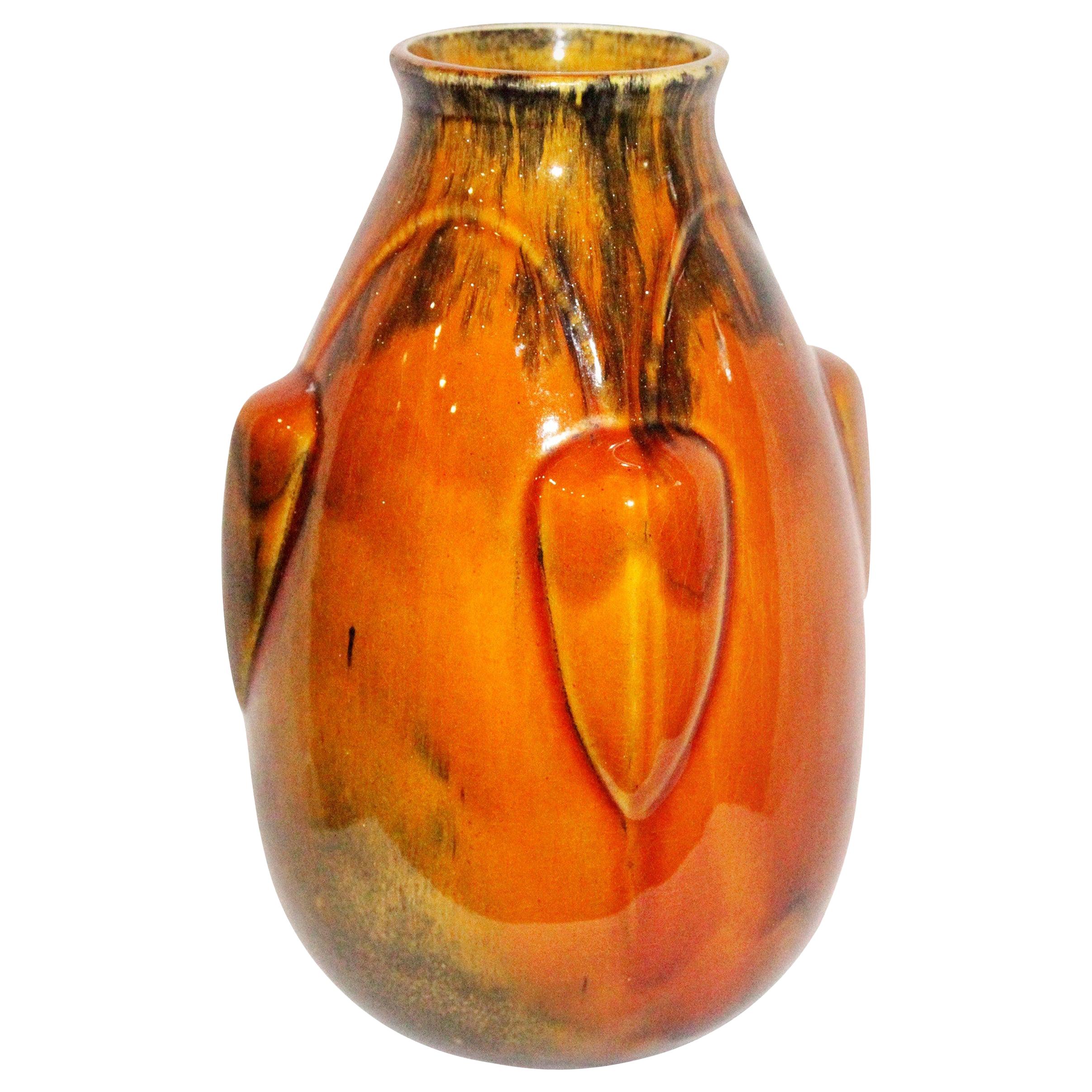 Deep Orange Art Deco French Ceramic Vase, 1930s