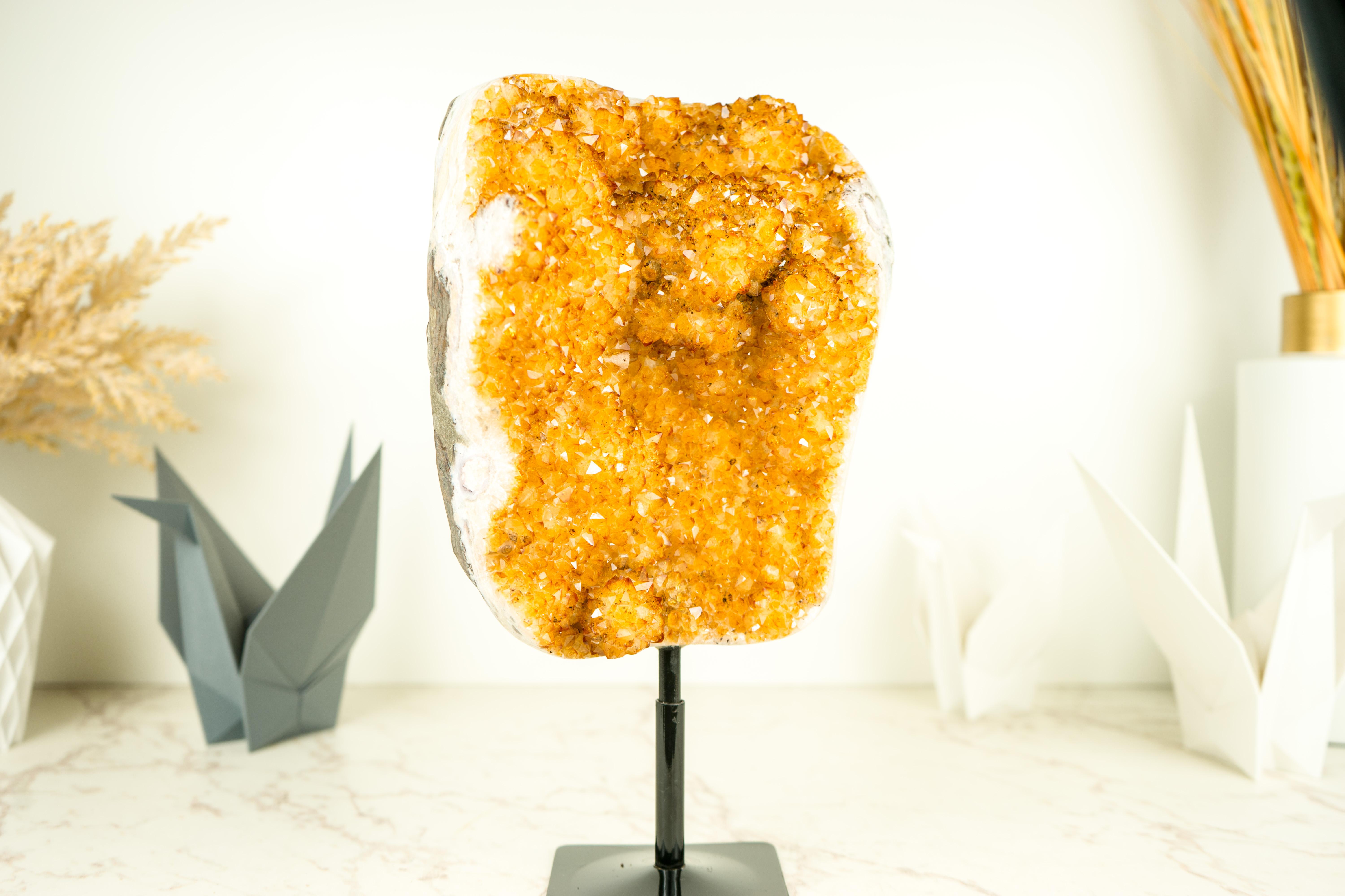 Contemporary Golden Yellow Galaxy Citrine Cluster with Flower Rosettes (Stalactite)  For Sale