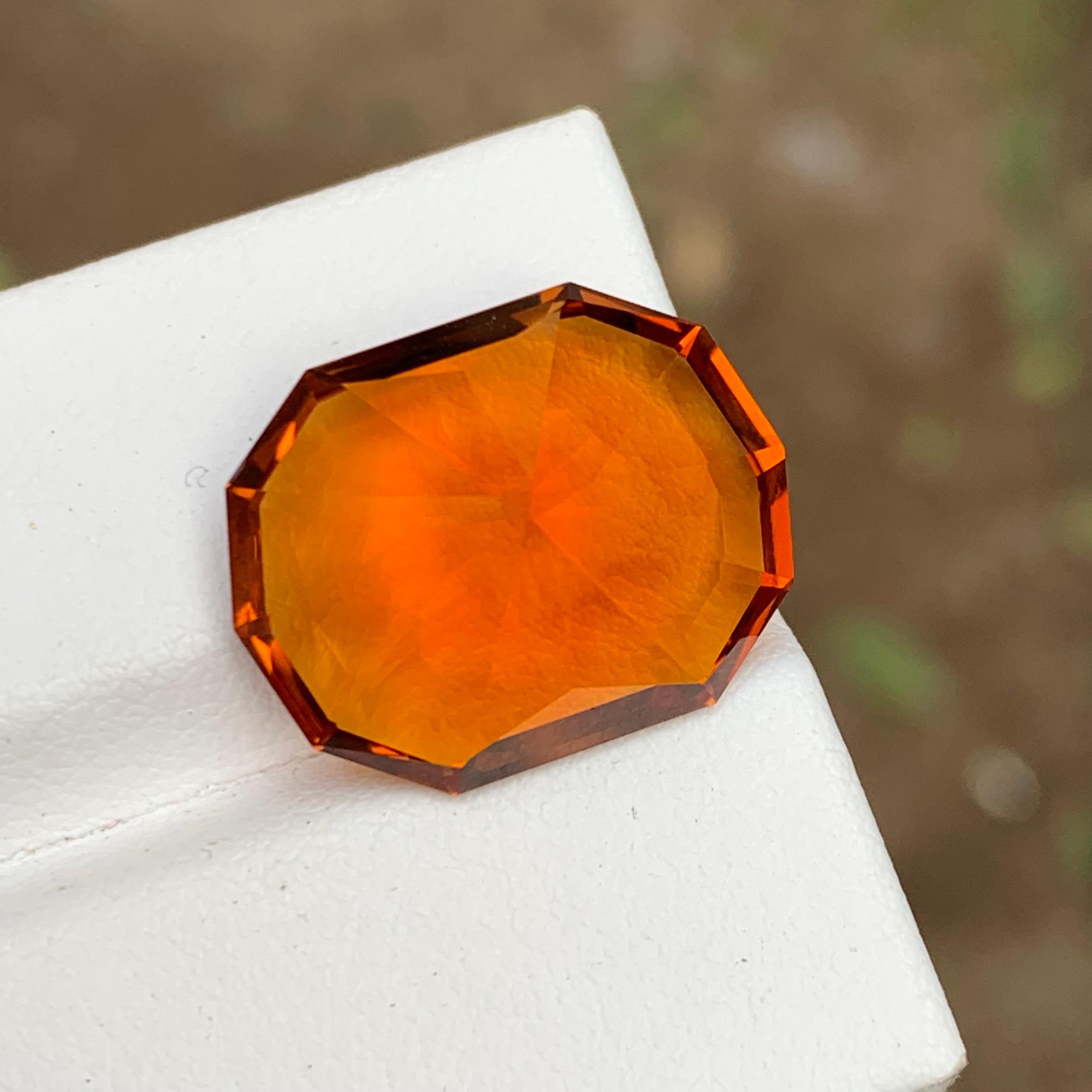 Women's or Men's Rare Orange Certified Citrine Loose Gemstone 15.30 Ct Fancy Cut for Pendant For Sale