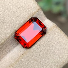 Deep Orange Natural Hessonite Garnet 5.92 Ct Emerald Cut Loose Gemstone for Ring