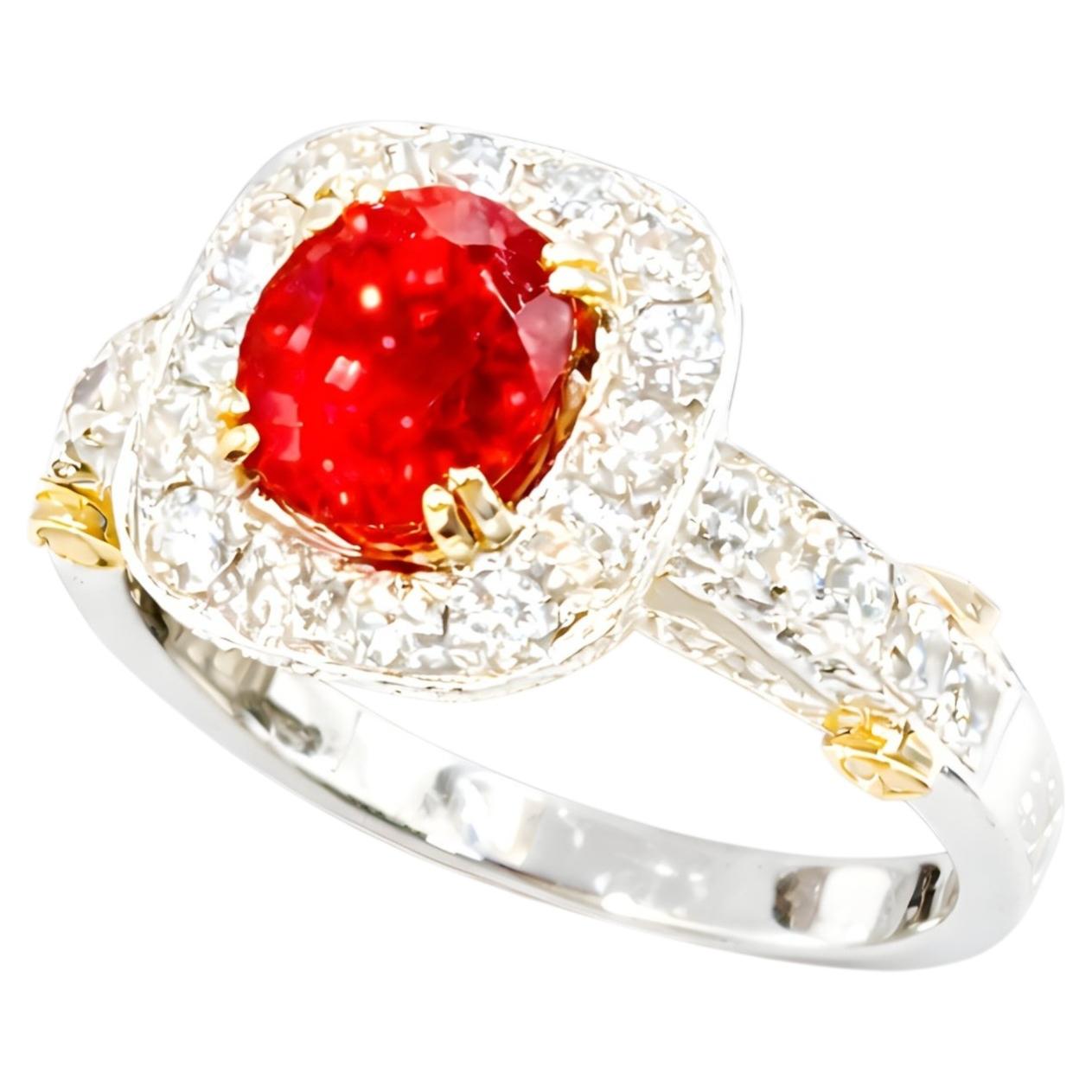 Seltener Ring mit orangefarbenem Saphir und Diamanten, 3,23 Karat, 18-karätiges Gold, Asien