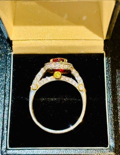 Rare Orange Sapphire and Diamond Ring, 3.23ct, 18k Gold, Asia