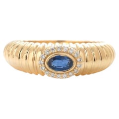 0.41ct Oval Cut Blue Sapphire & Diamond Halo 14K Yellow Gold Ring