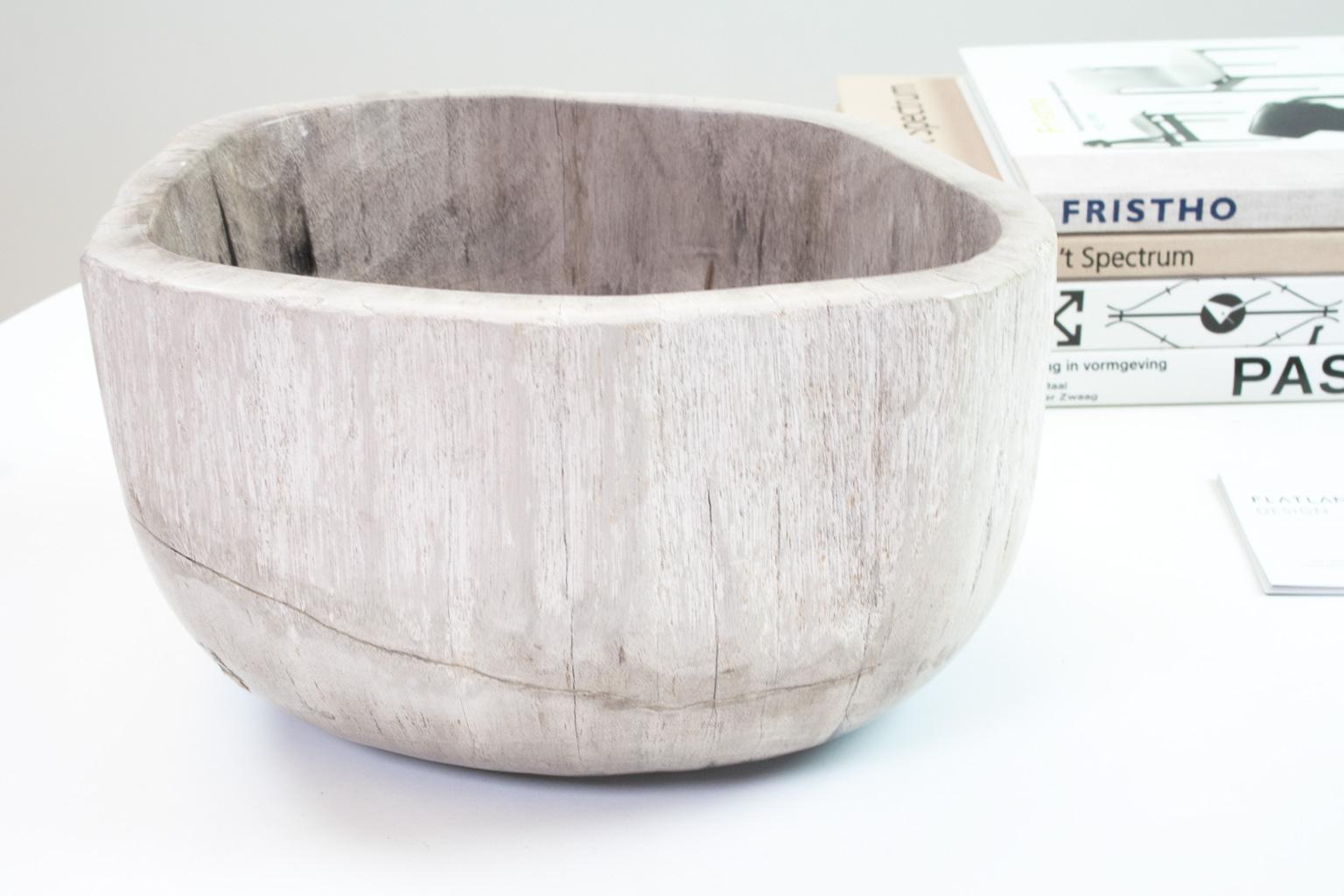 Organic Modern Deep Petrified Wood Bowl in Beige and Hard Coal, Home Accessory Organic Original