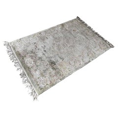Deep Pile Silver and Pink Floral Rose Silk Area Rug