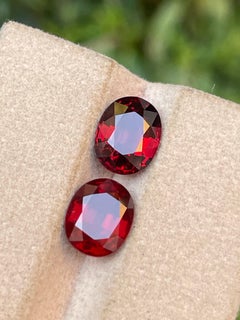 Deep Pinkish Red Natural Rhodolite Garnet 5.84 Ct Oval Cut Loose Gemstones Pair