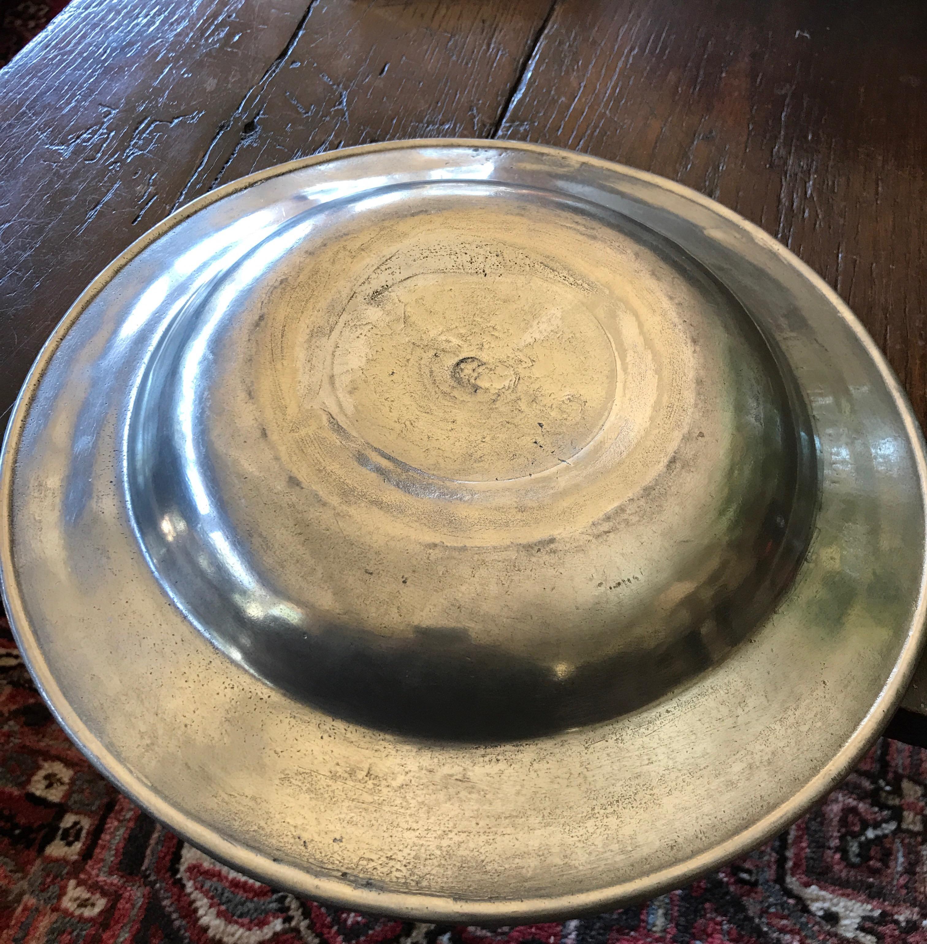 Hand-Crafted Deep Plate in Pewter, Late 18th Century
