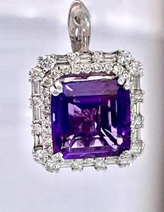 Deep Purple Amethyst 10 Carat Diamond Earrings 18 Karat White Gold