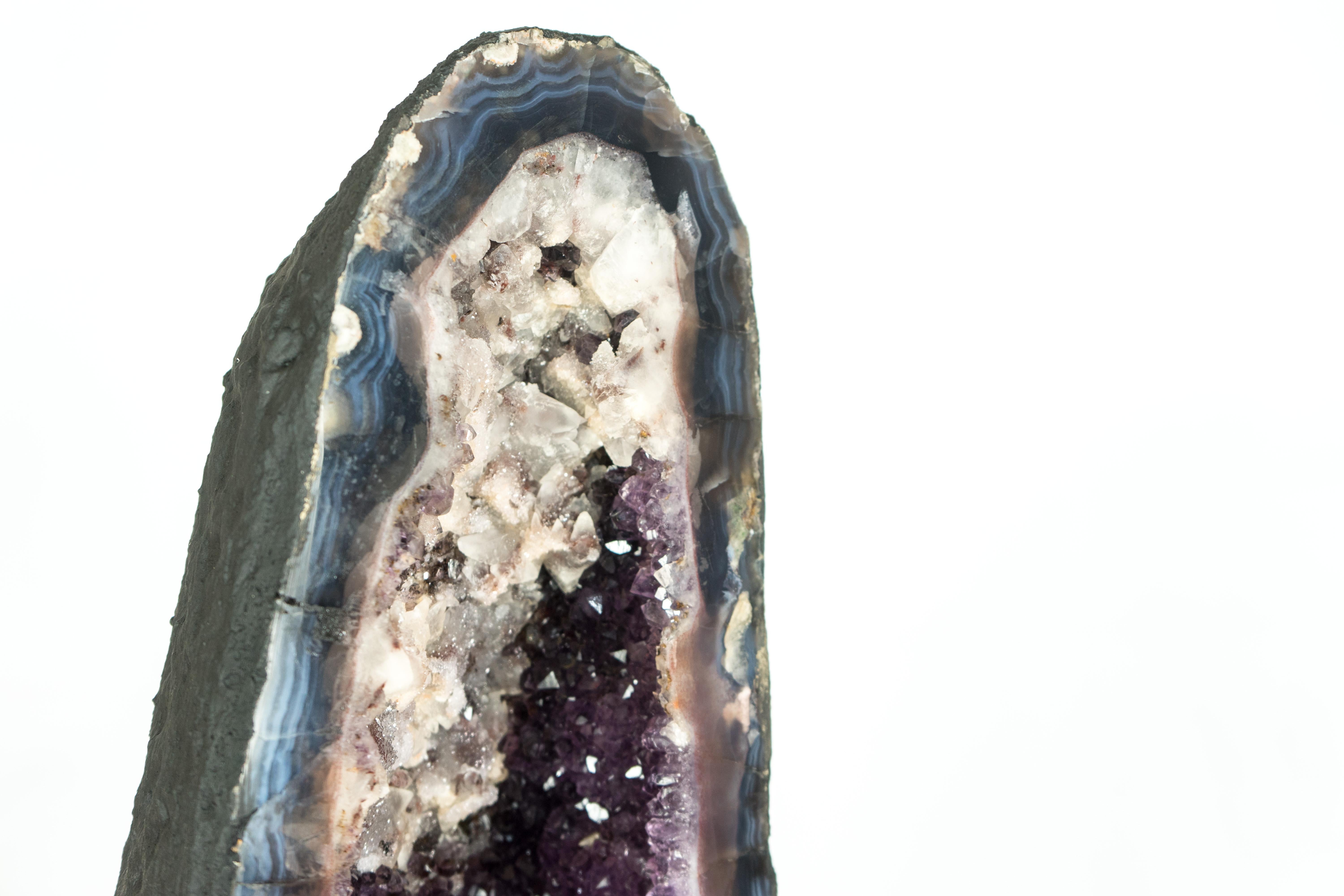 Deep Purple Amethyst Cathedral Geode, with Lace Agate and Calcite, Large & Tall For Sale 2
