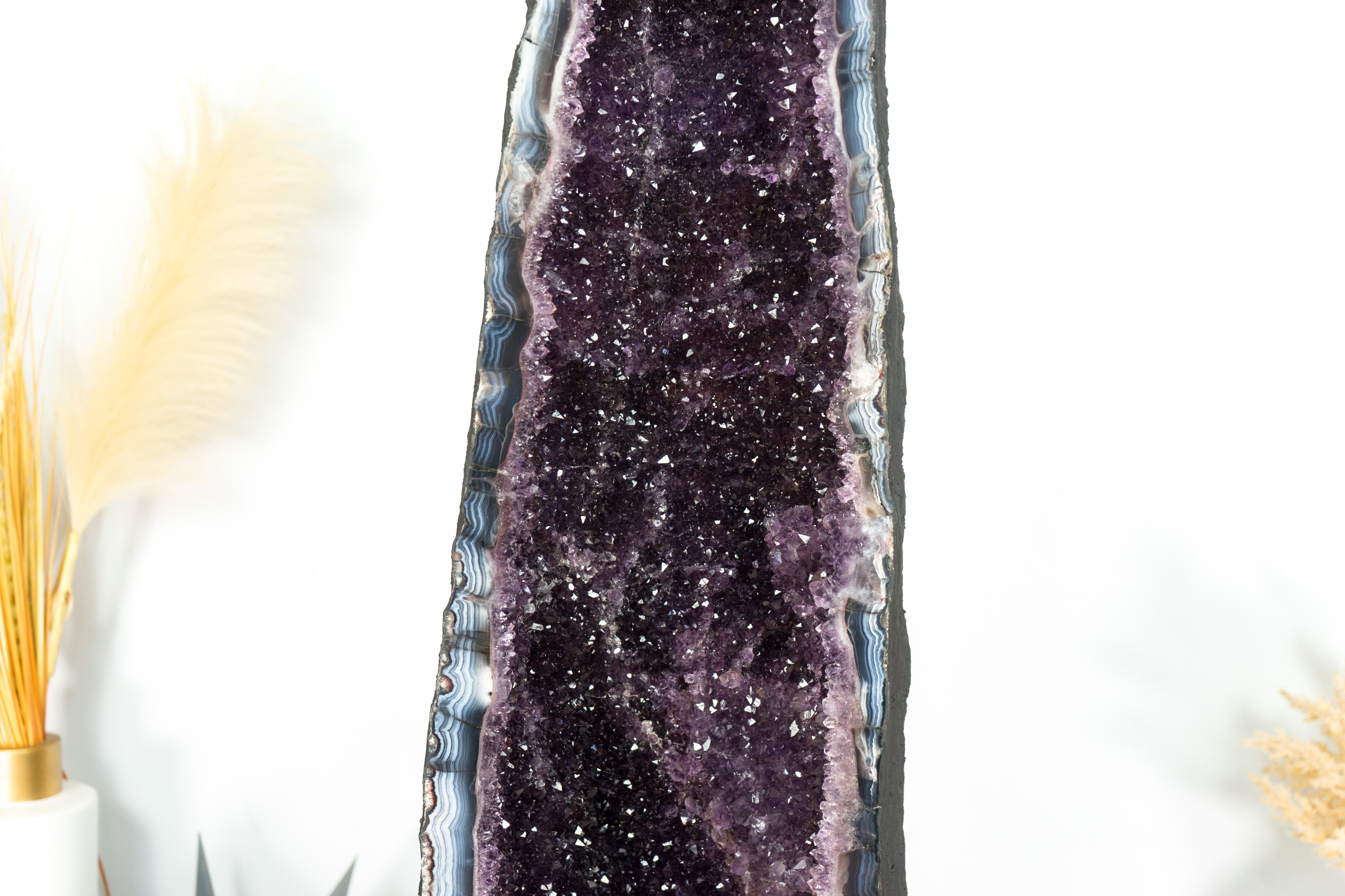 Deep Purple Amethyst Cathedral Geode, with Lace Agate and Calcite, Large & Tall For Sale 4