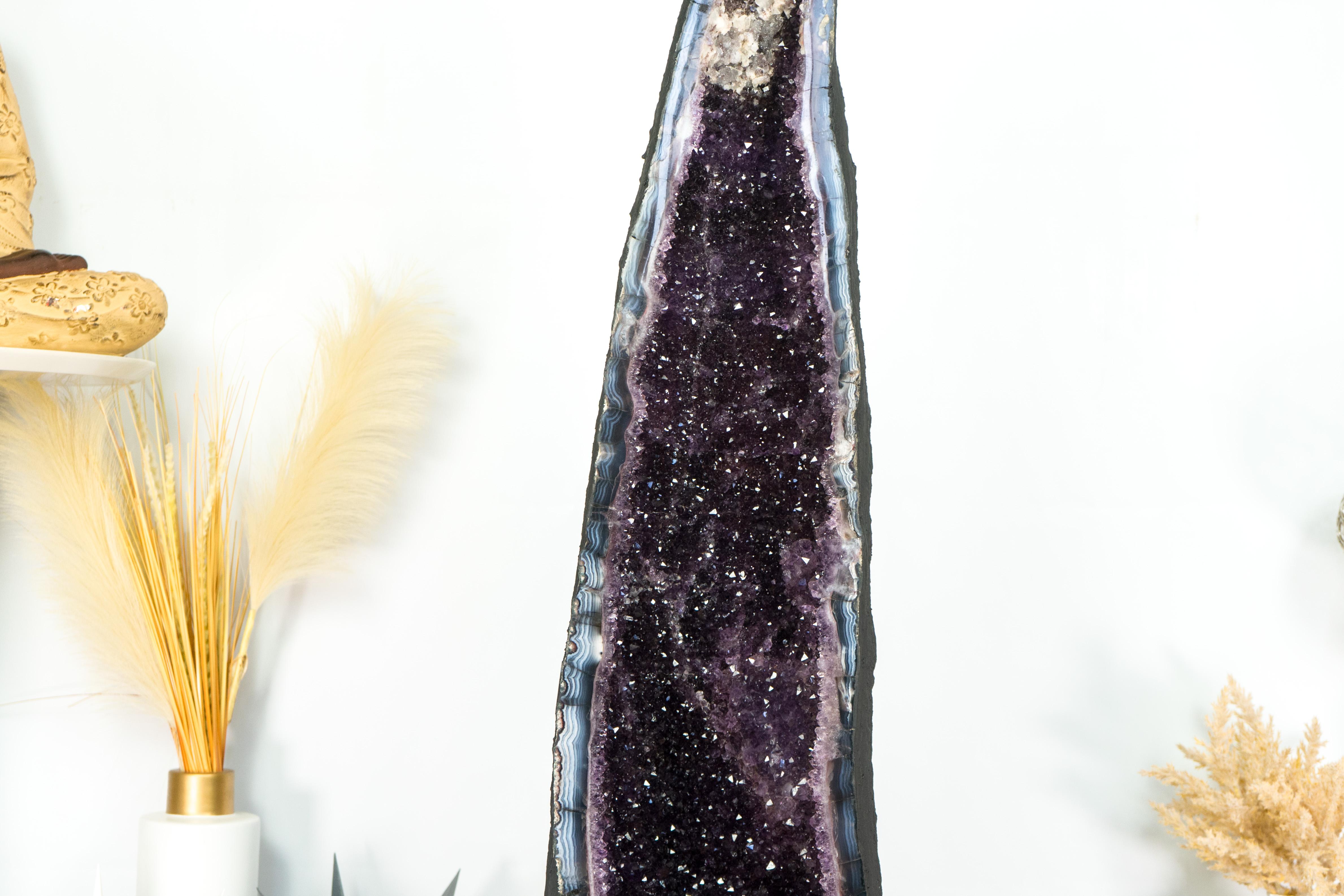 Deep Purple Amethyst Cathedral Geode, with Lace Agate and Calcite, Large & Tall For Sale 6