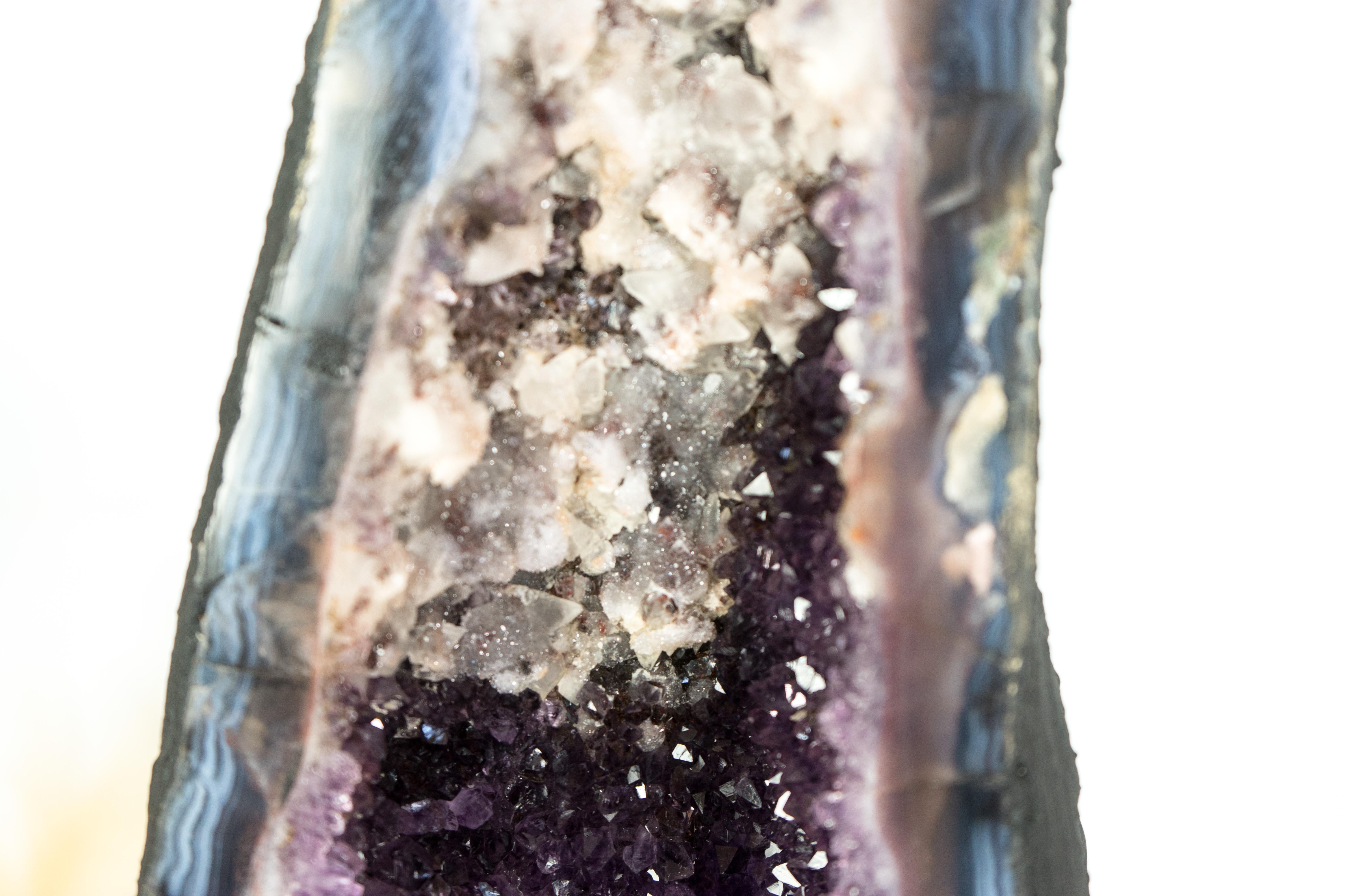 Deep Purple Amethyst Cathedral Geode, with Lace Agate and Calcite, Large & Tall For Sale 1