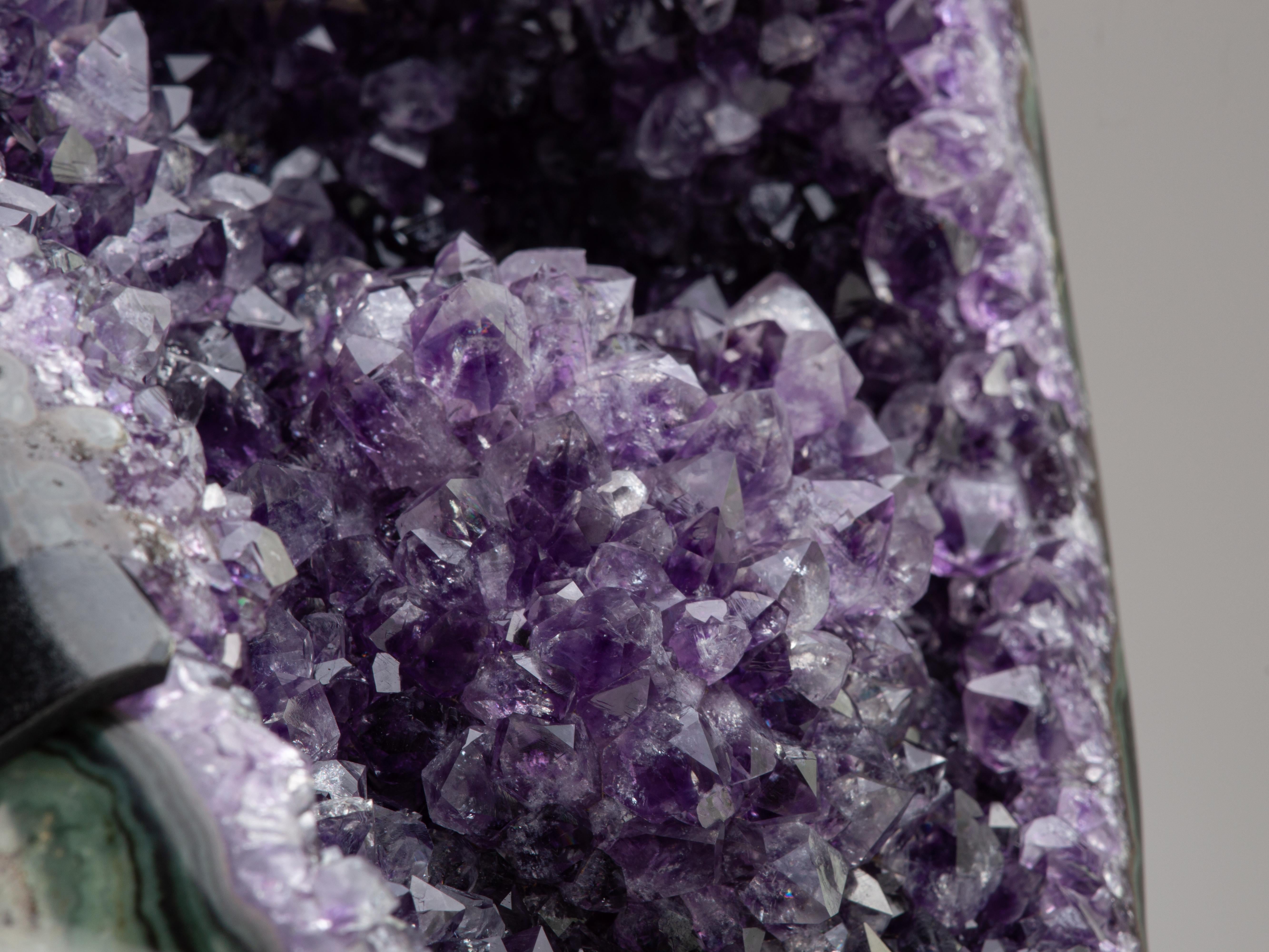 Deep Purple Amethyst Cluster with Calcite Surrounded by Agate For Sale 10