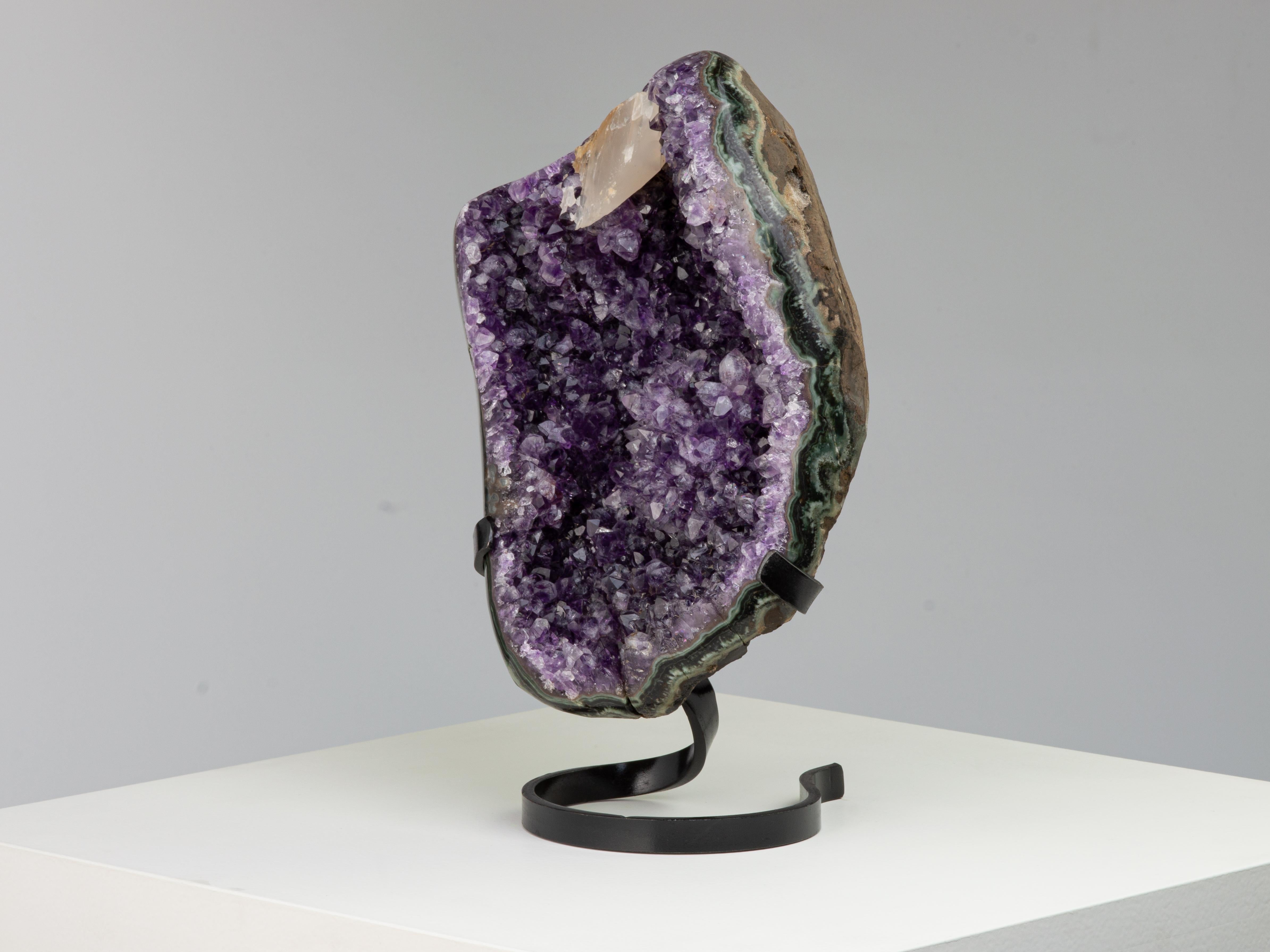 Deep Purple Amethyst Cluster with Calcite Surrounded by Agate For Sale 3