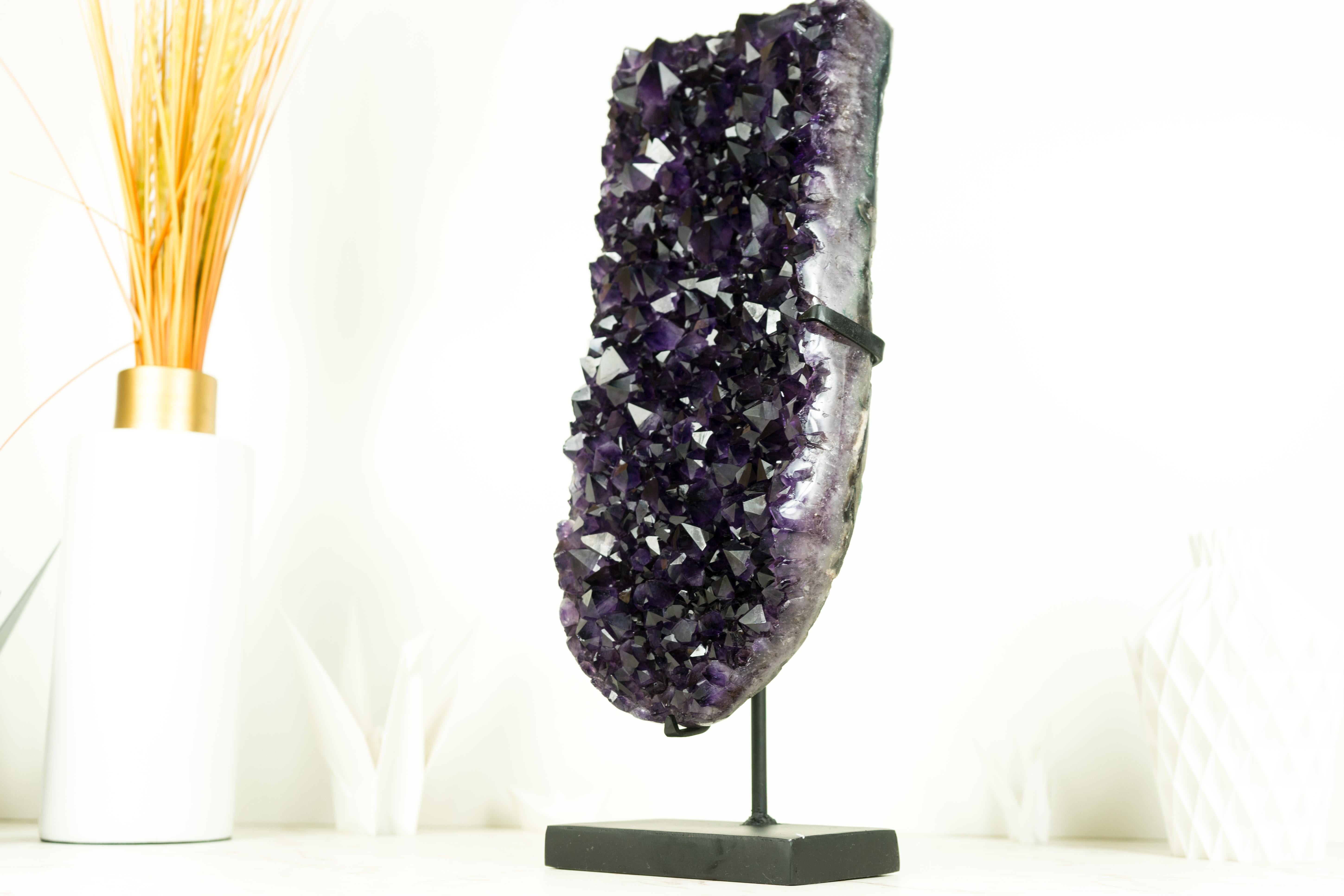 Contemporary Deep Purple Amethyst Cluster with High-Grade, Natural Grape Jelly Amethyst Druzy For Sale
