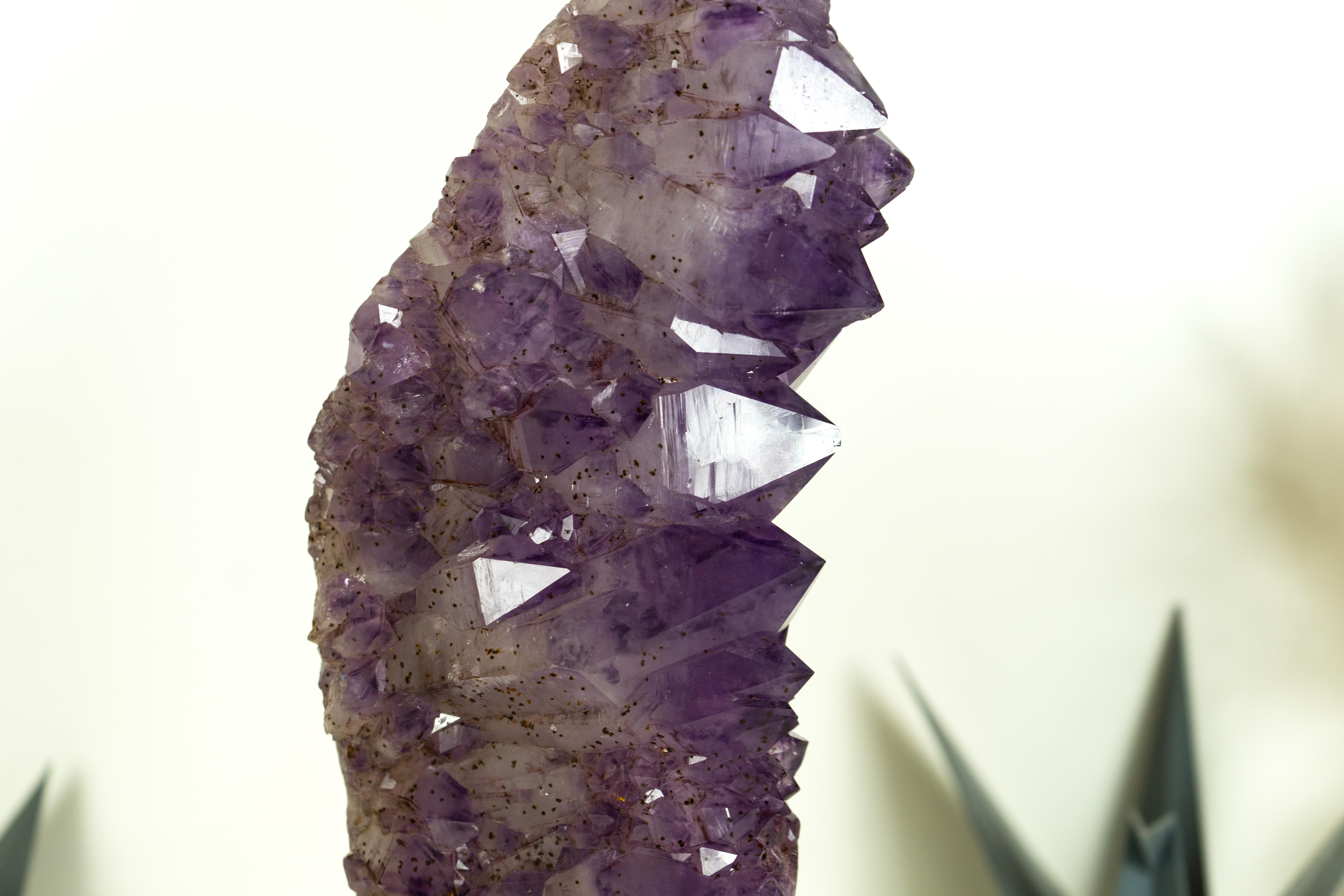 Deep Purple Amethyst Cluster with Sparkly, Natural Large Amethyst Druzy on Stand For Sale 2