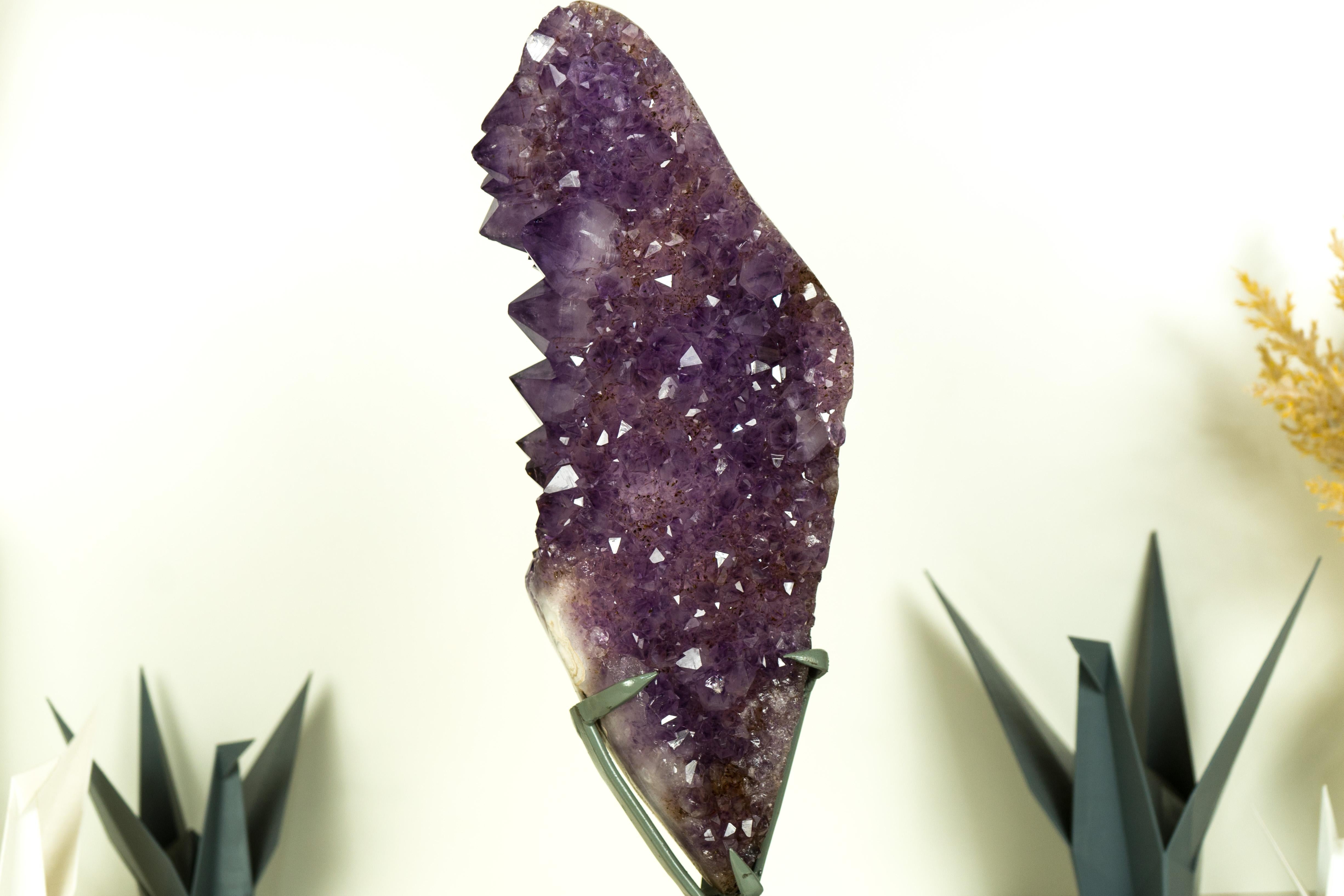 Deep Purple Amethyst Cluster with Sparkly, Natural Large Amethyst Druzy on Stand For Sale 4