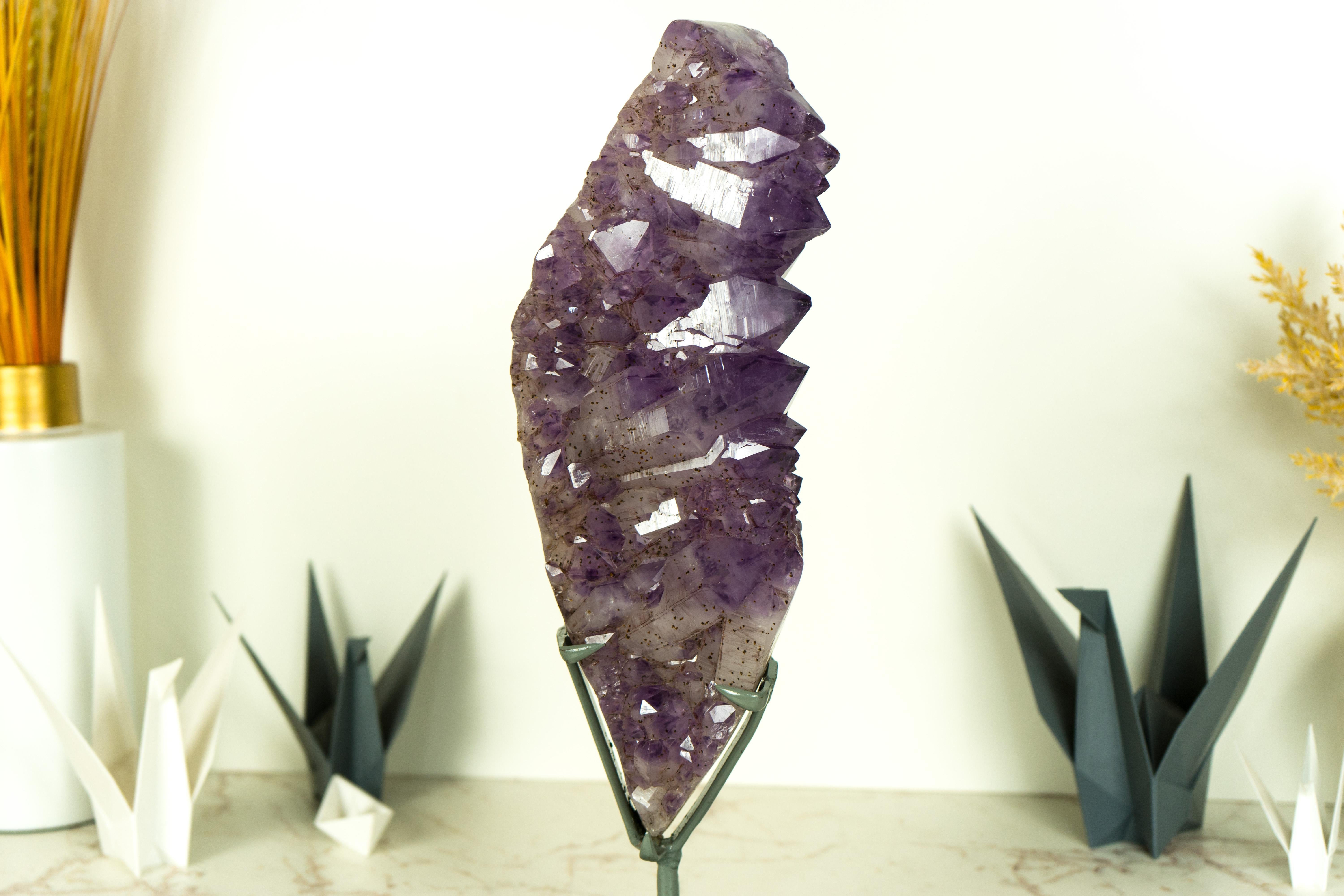 Brazilian Deep Purple Amethyst Cluster with Sparkly, Natural Large Amethyst Druzy on Stand For Sale