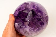 Esfera de Cristal de Amatista Púrpura Profundo con Puntas Naturales AAA Intactas y Grandes