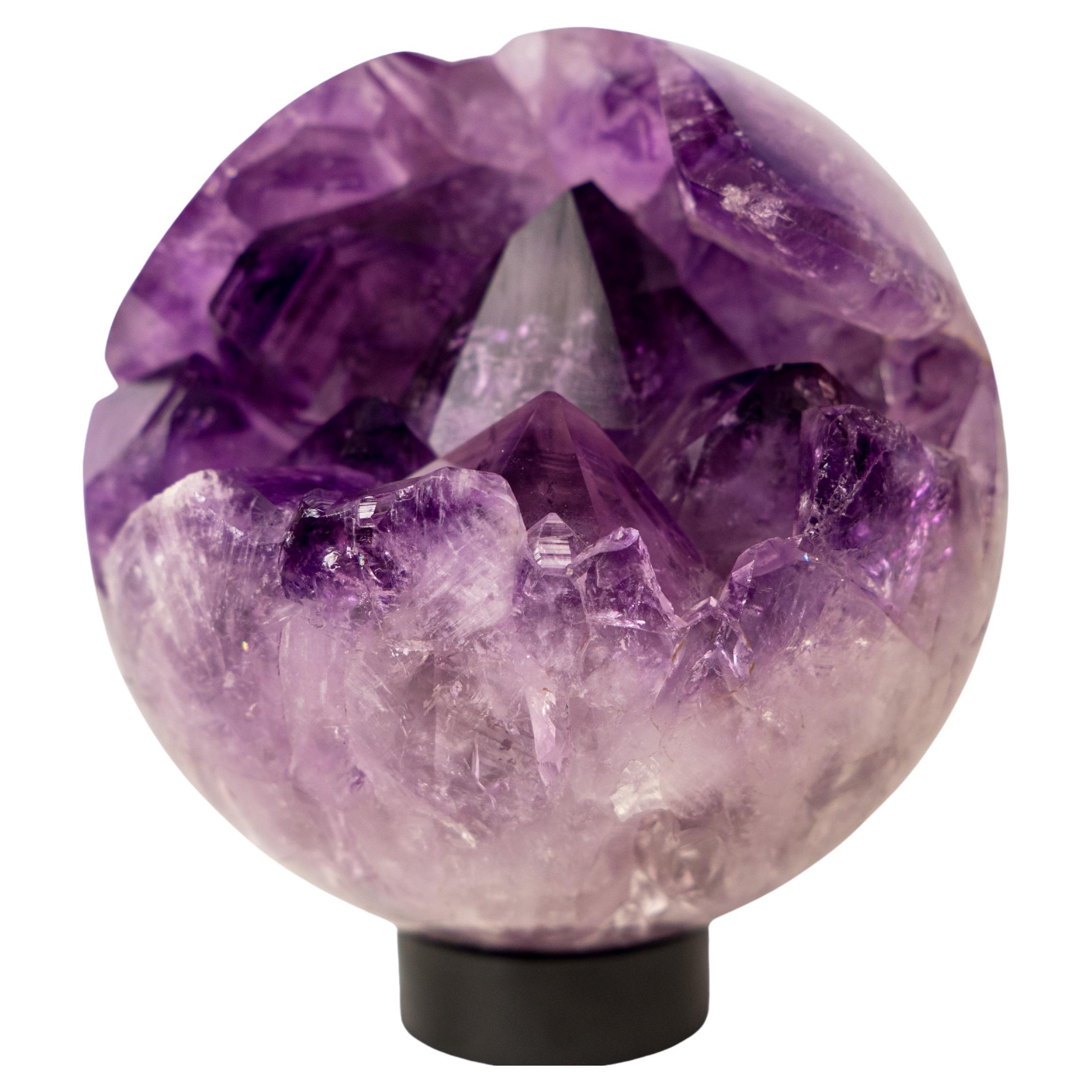 Deep Purple Amethyst Crystal Sphere with Intact, Large AAA Natural Points For Sale