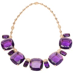 Deep Purple Amethyst Diamond Red Gold Necklace
