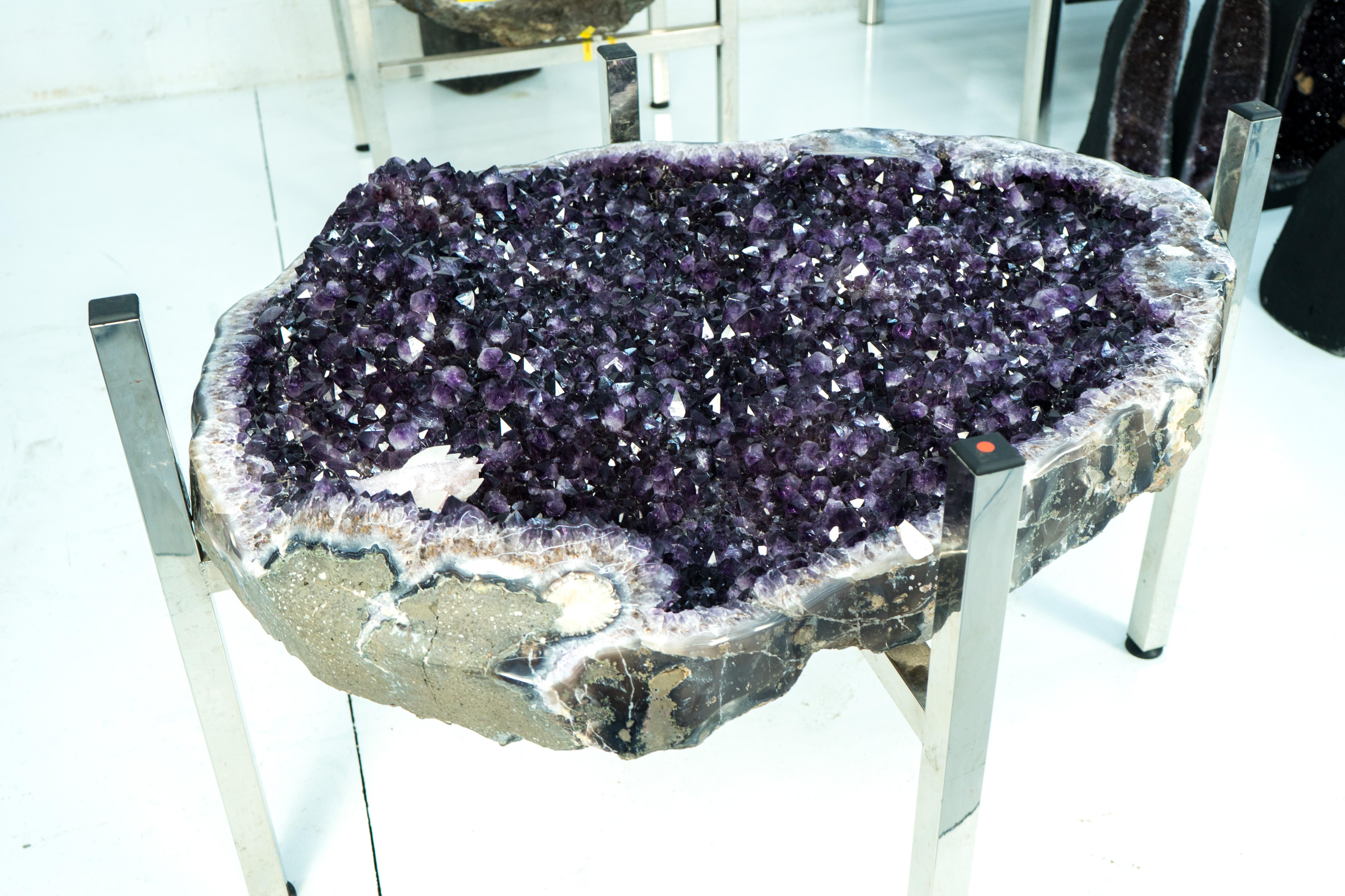 Deep Purple Amethyst Geode Dining Table on Handmade Base 7