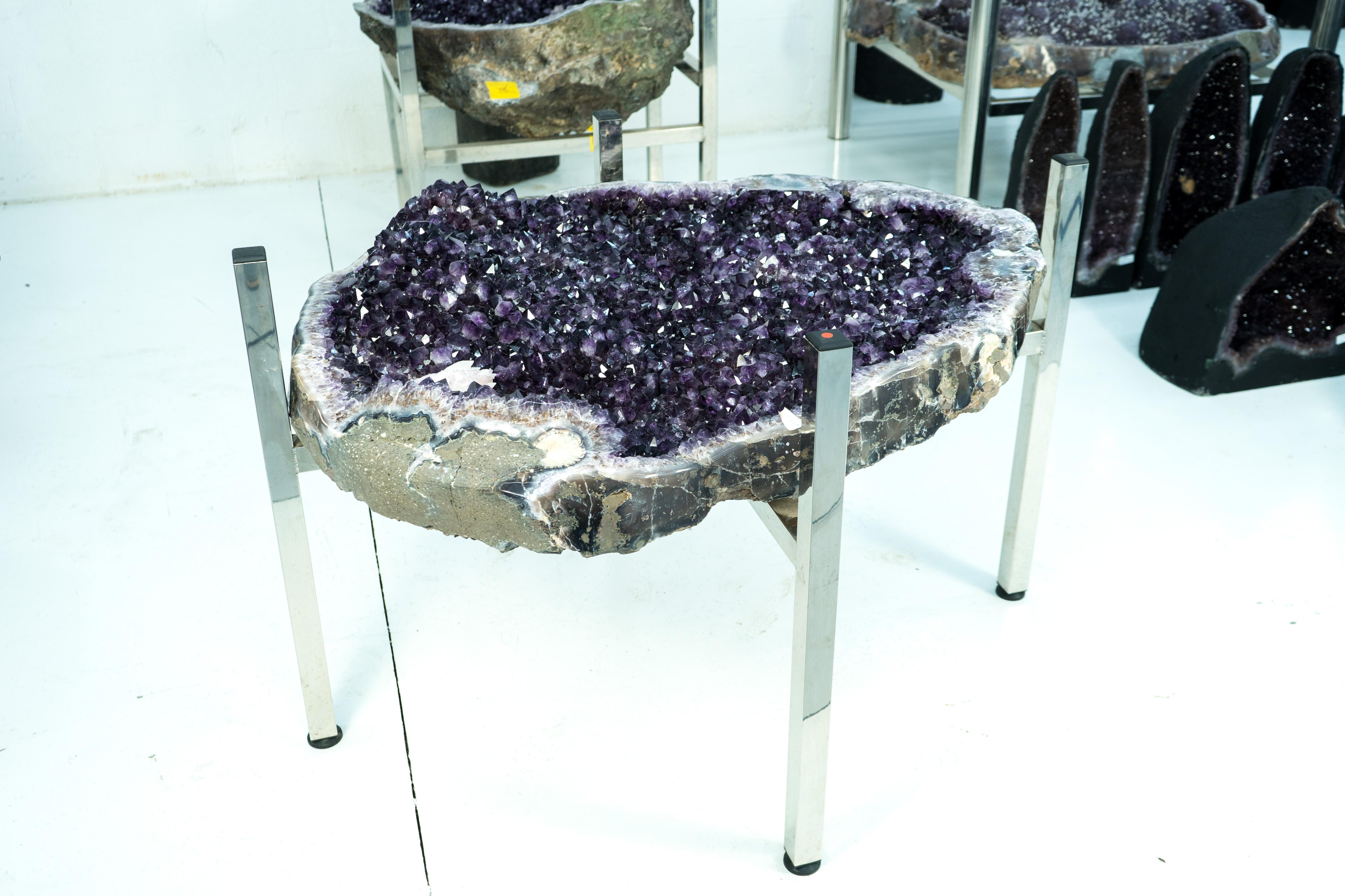 Amethyst Crystal Geode Dining Table - A Luxury Statement Piece for your Home

▫️ Description ▫️

A one-of-a-kind Amethyst Geode Table that will elevate your home decor with its unparalleled natural beauty with natural sparkling AAA Amethyst Crystals
