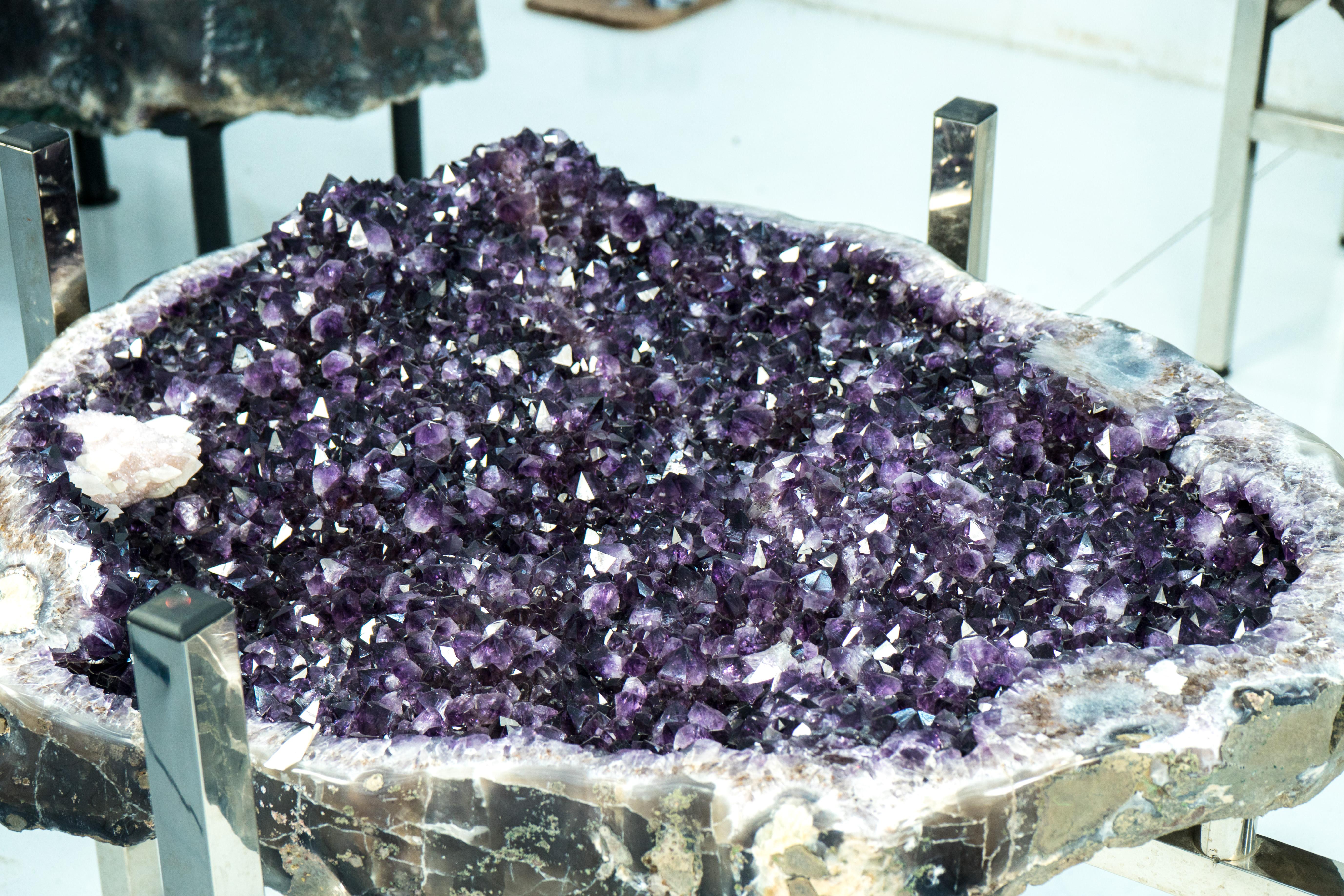 Agate Deep Purple Amethyst Geode Dining Table on Handmade Base