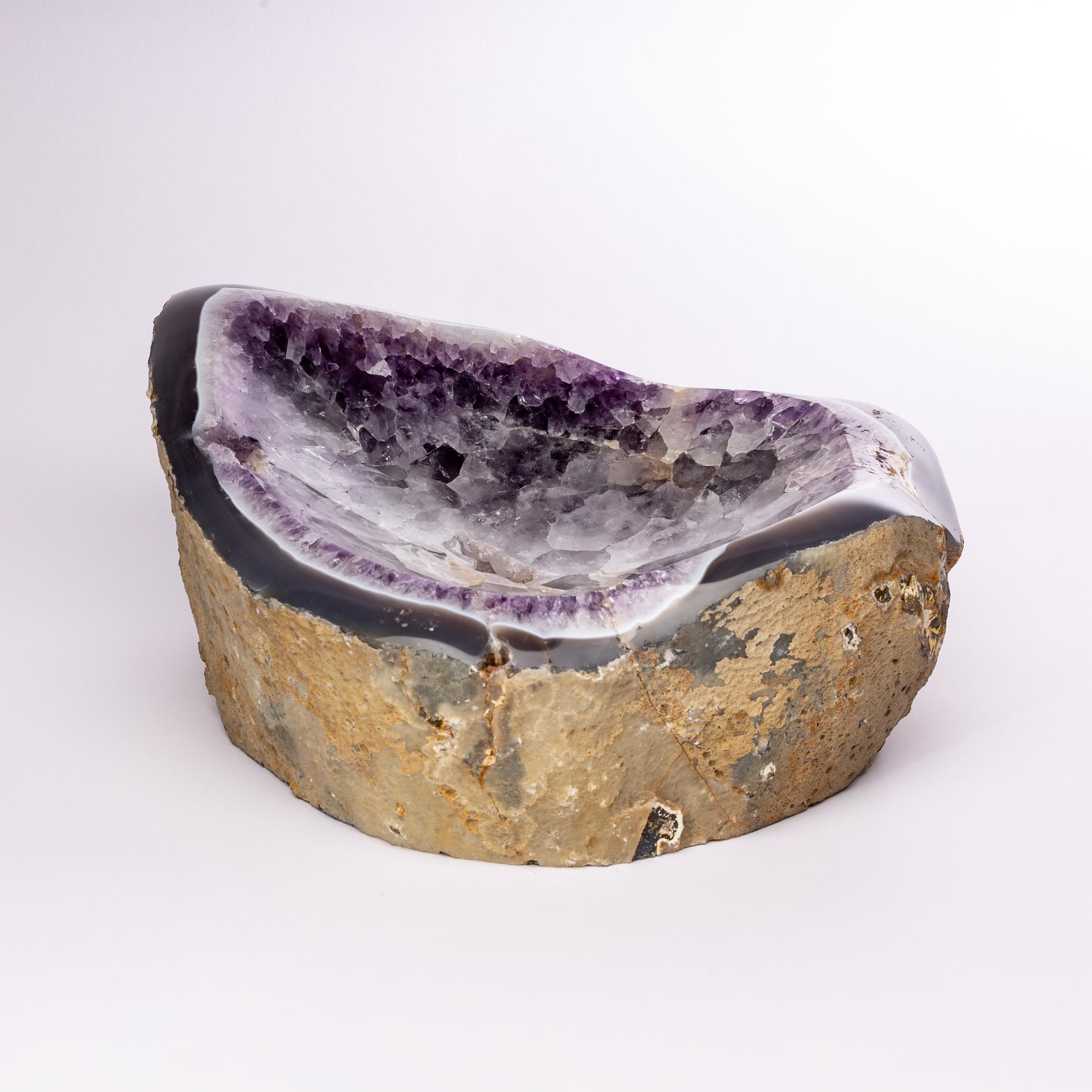 Organic Modern Deep Purple Amethyst Geode Polished Bowl from Madagascar in Organic Shape