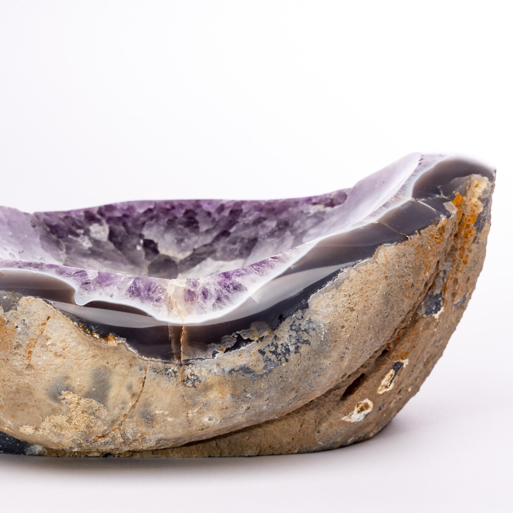Mexican Deep Purple Amethyst Geode Polished Bowl from Madagascar in Organic Shape