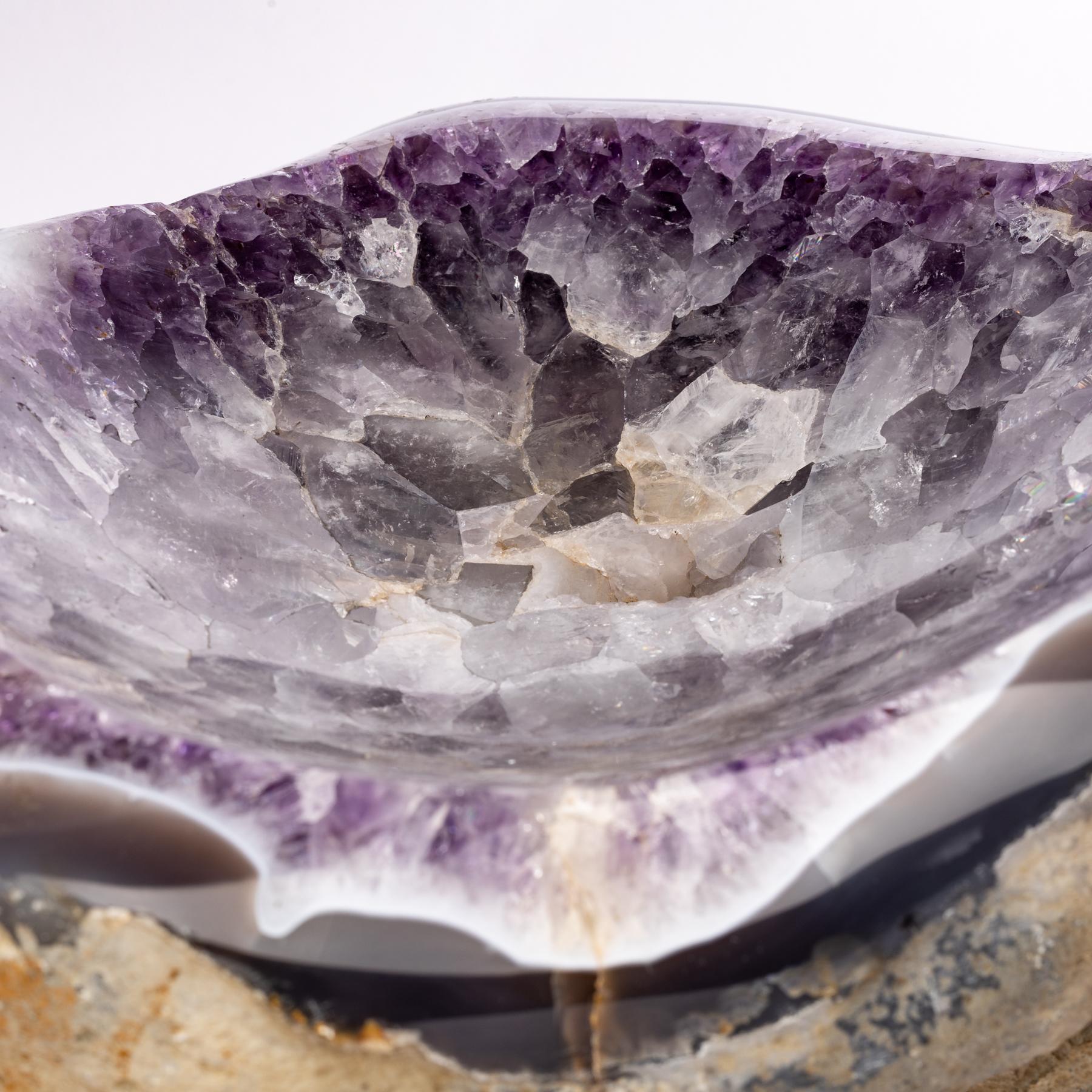 Contemporary Deep Purple Amethyst Geode Polished Bowl from Madagascar in Organic Shape
