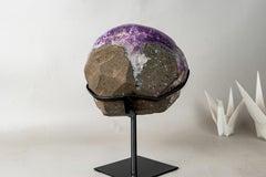 Deep Purple Amethyst Geode with Crystallized Calcite Flower