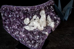 Deep Purple Amethyst Geode with Flower-Like Crystal Calcite Crystal Cluster