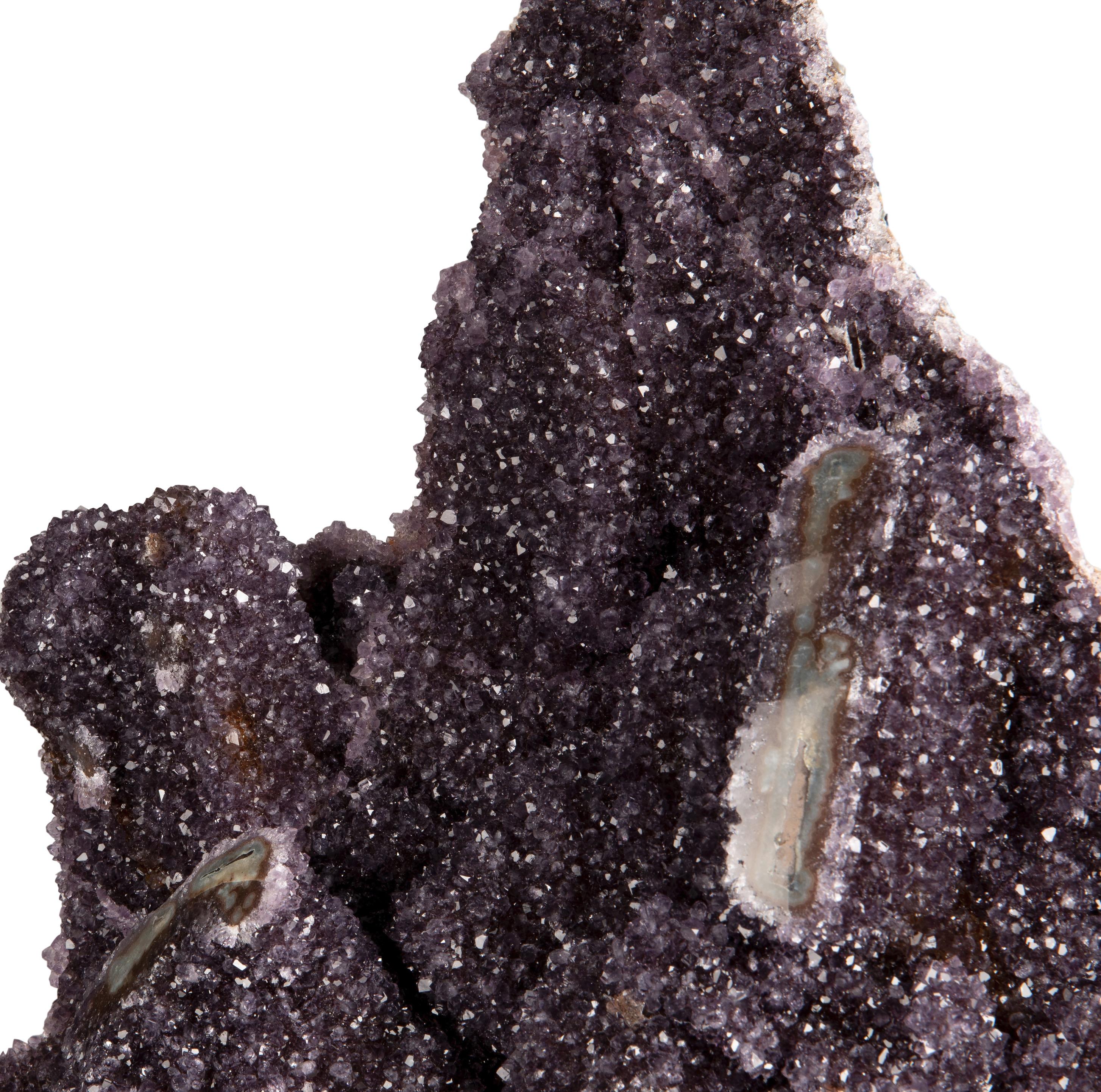 Deep Purple Beautifully Shaped Amethyst Cluster with Stalactites on Metal Stand In Good Condition For Sale In London, GB