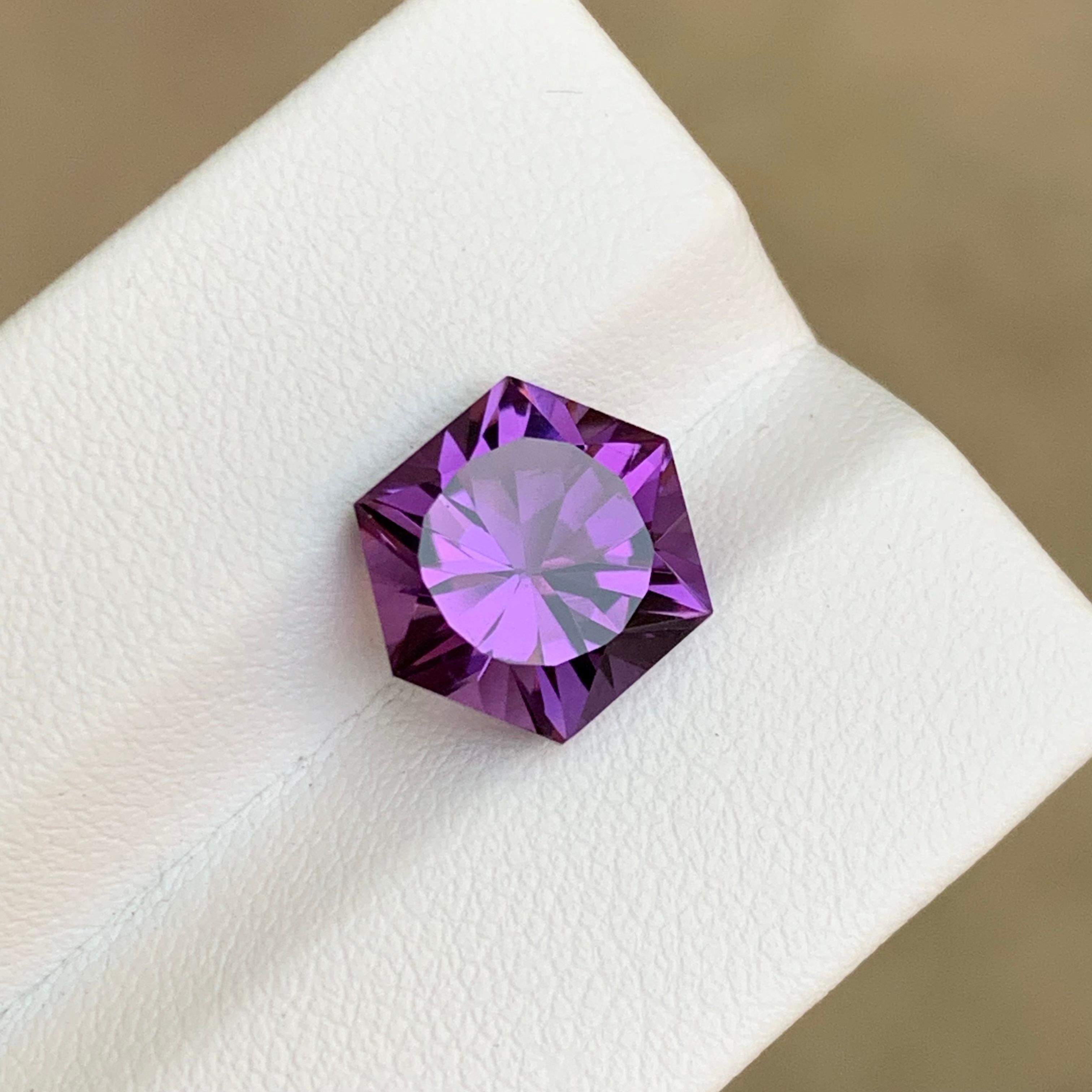 Deep Purple Natural Amethyst Gemstone 5.05 Ct Hexagon Cut  Ring Pendant Jewelry For Sale 5