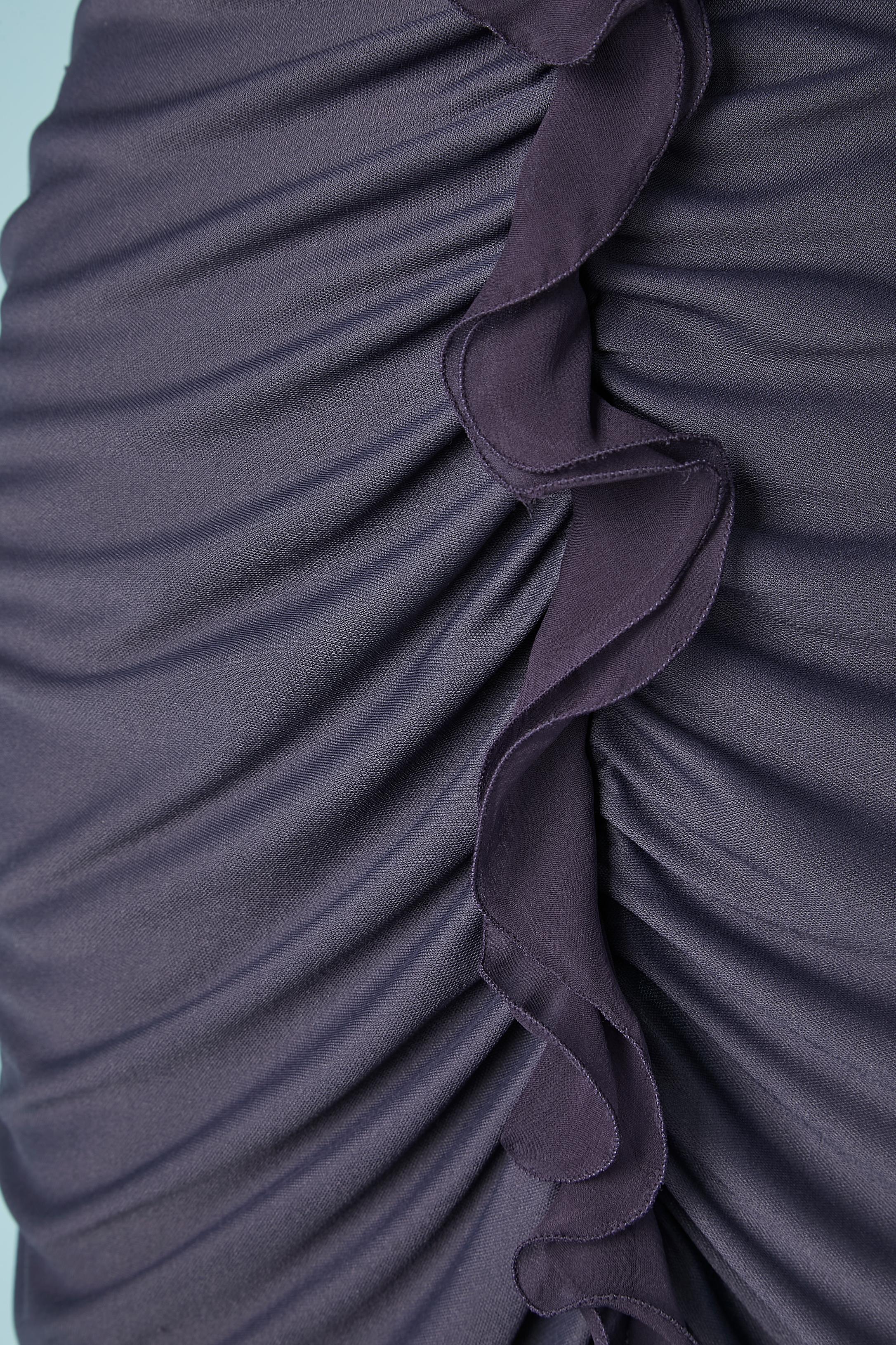Black Deep purple rayon jersey drape cocktail dress with ruffles Emanuel Ungaro For Sale