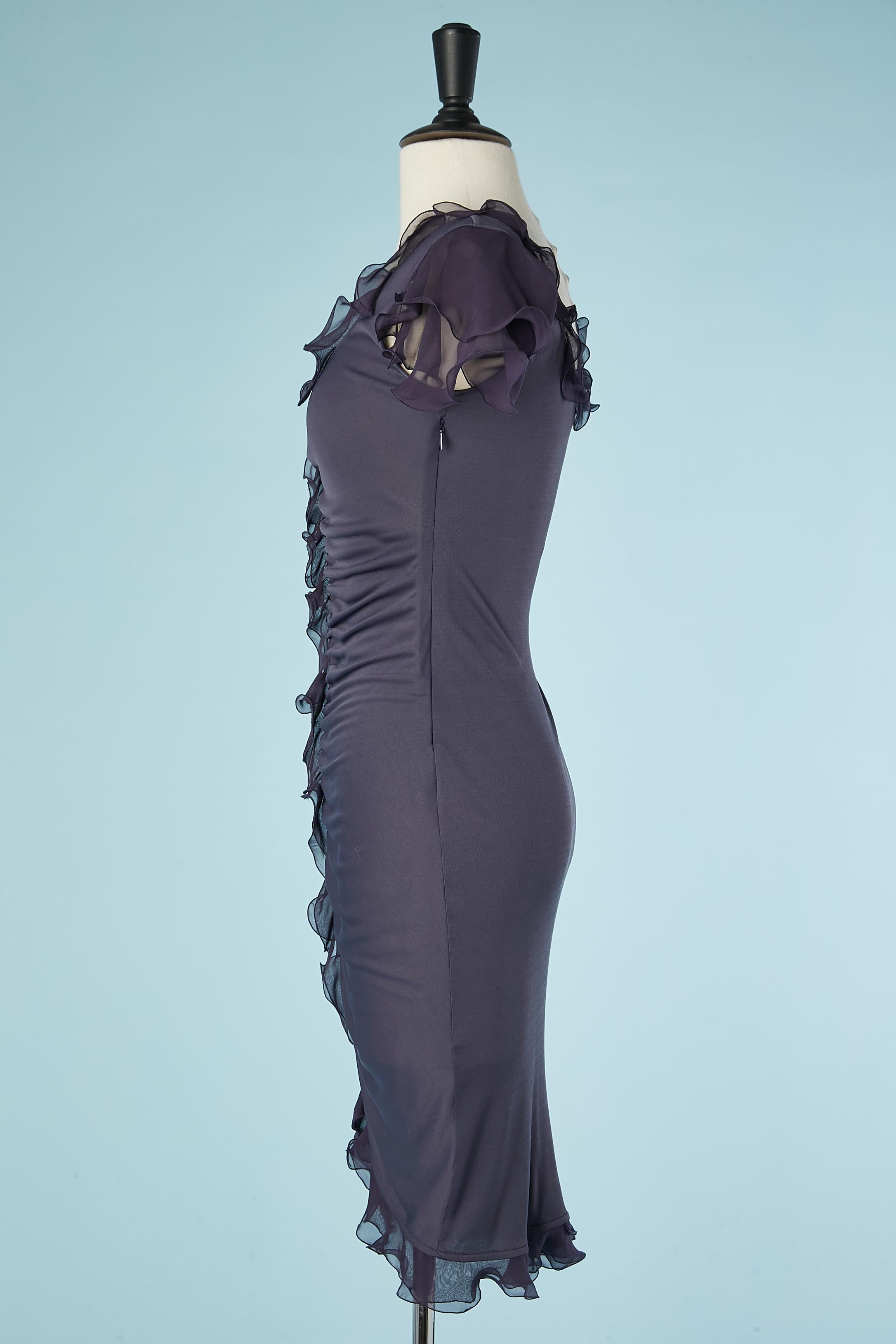 Women's Deep purple rayon jersey drape cocktail dress with ruffles Emanuel Ungaro For Sale