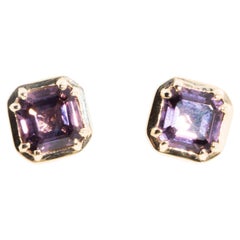 Deep Purple Spinel Contemporary Stud Style Earrings in 9 Carat Rose Gold