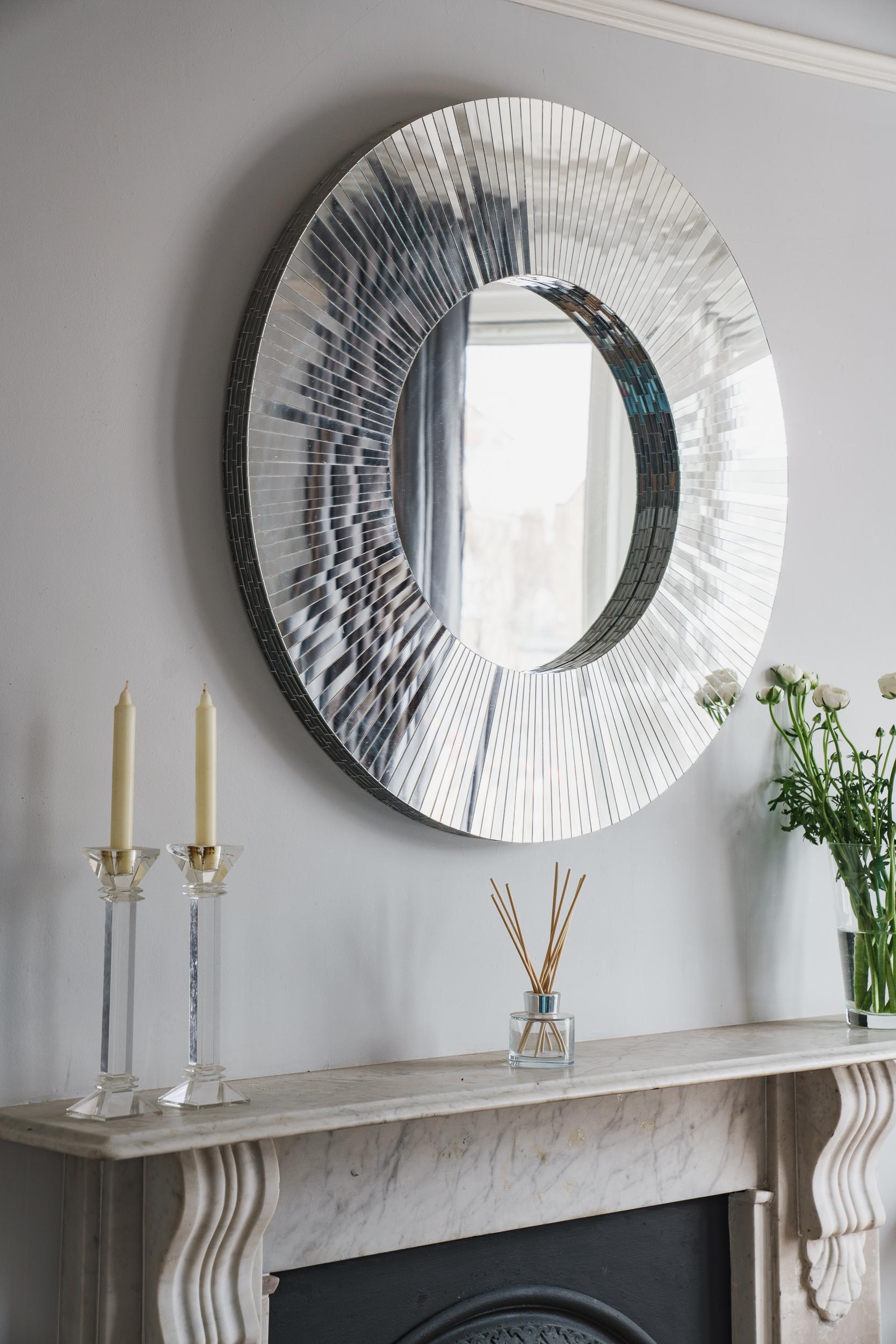 Deep Ray Circular Mosaic Mirror. Sunray Mirror Handmade in UK by Claire Nayman For Sale 9