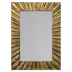 Deep Rectangular Grooved Bronze-Leaf Wooden Wall Mirror by Spini Firenze