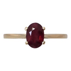 Deep Red 1.03 Carat Ruby Oval Cut Yellow Gold Solitaire Ring Brand New