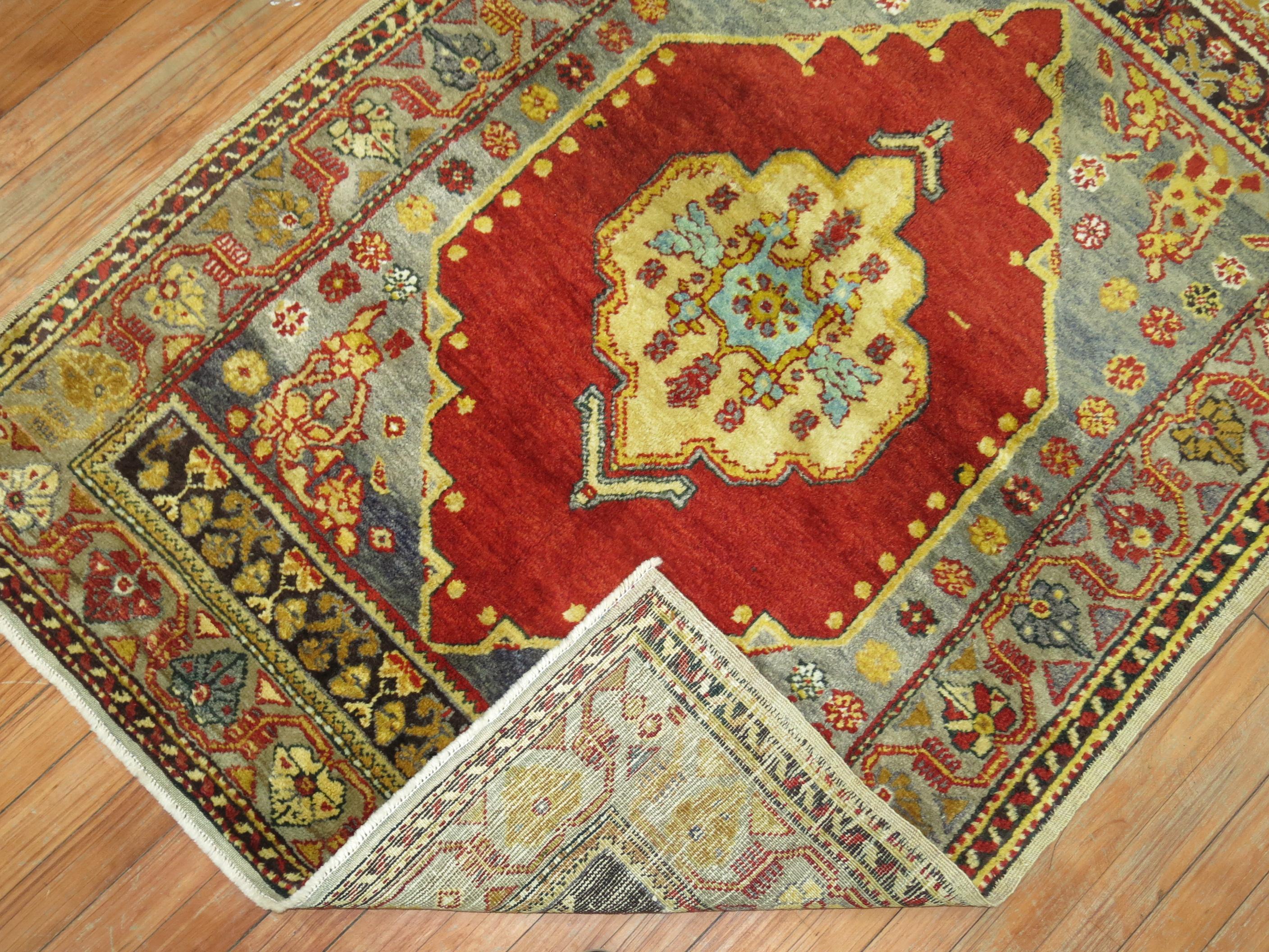 Hand-Woven Deep Red Antique Turkish Oushak Scatter Rug For Sale