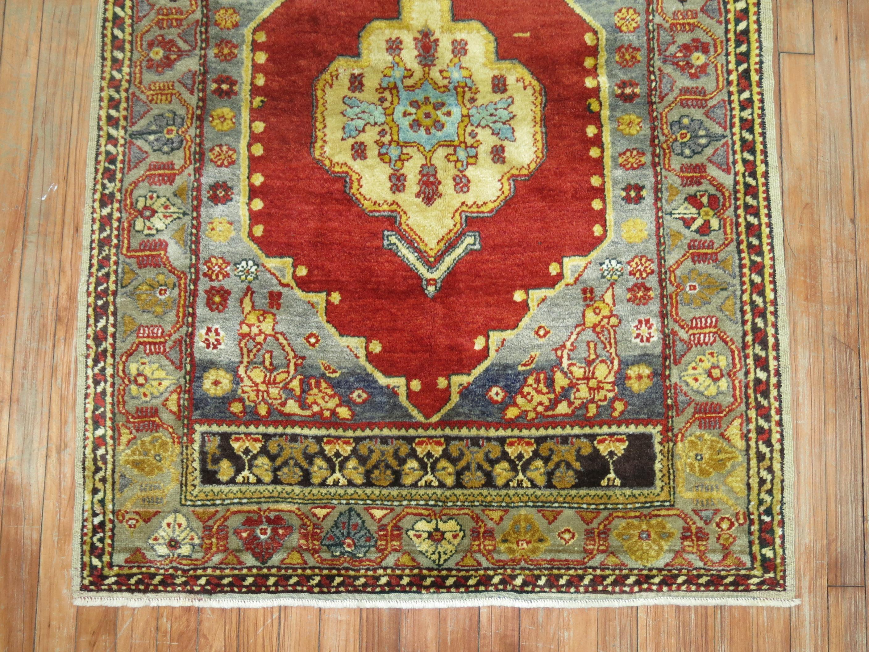 Deep Red Antique Turkish Oushak Scatter Rug In Excellent Condition For Sale In New York, NY