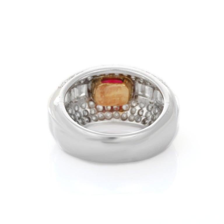 For Sale:  Deep Red Cushion Ruby Diamond Women Wedding Ring in 18k Solid White Gold 11