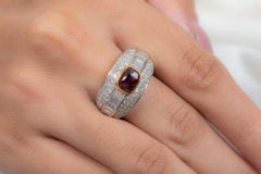 Deep Red Cushion Ruby Diamond Women Wedding Ring in 18k Solid White Gold