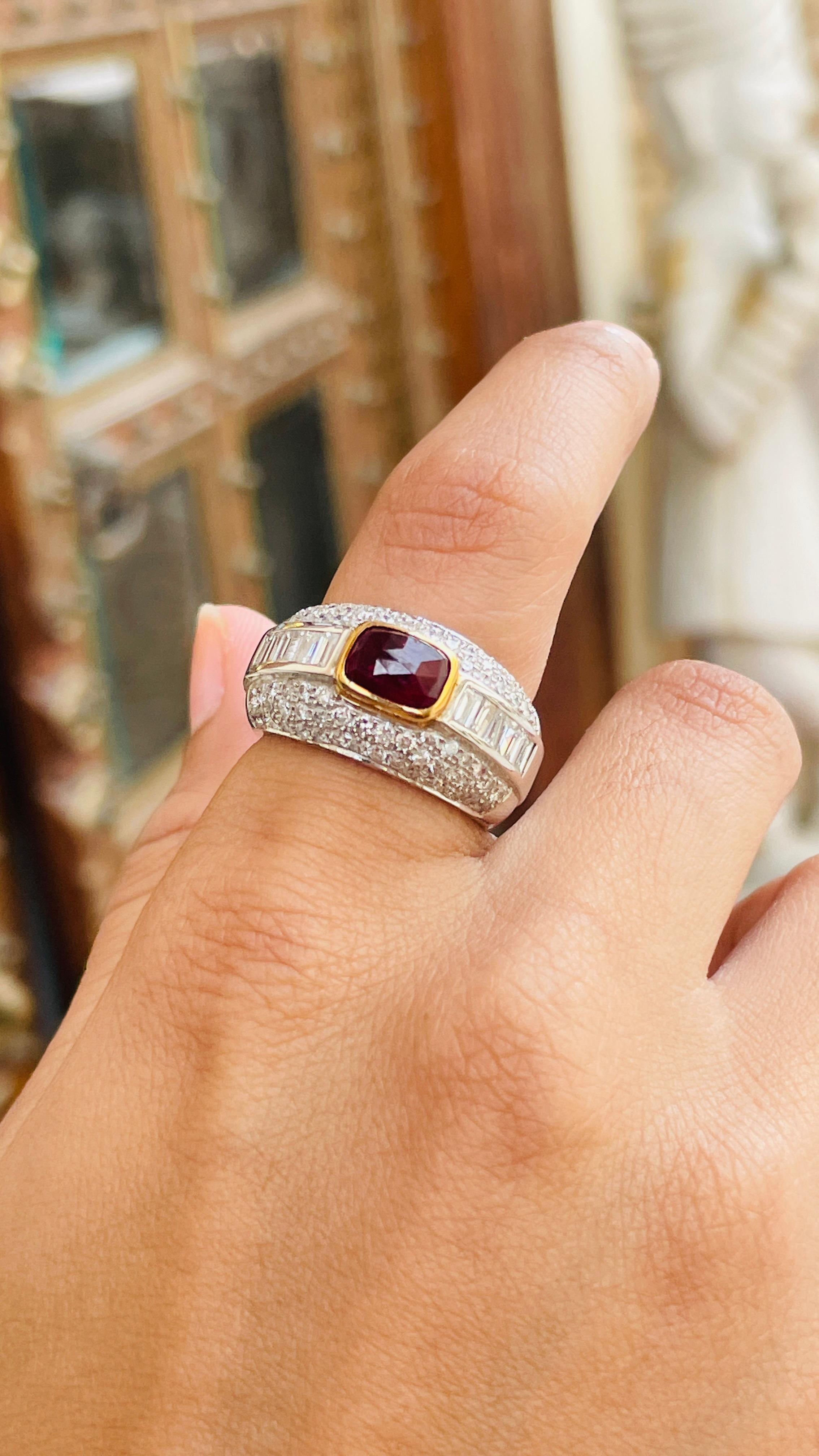 For Sale:  Deep Red Cushion Ruby Diamond Women Wedding Ring in 18k Solid White Gold 3