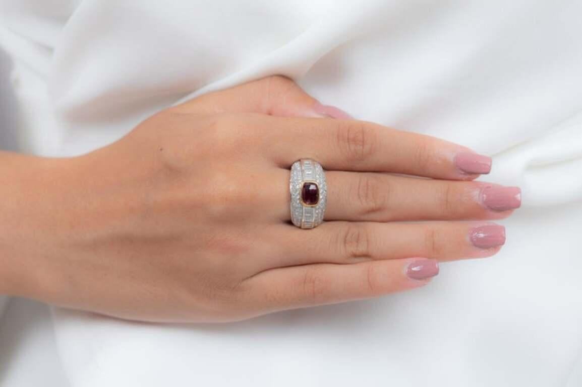 For Sale:  Deep Red Cushion Ruby Diamond Women Wedding Ring in 18k Solid White Gold 7