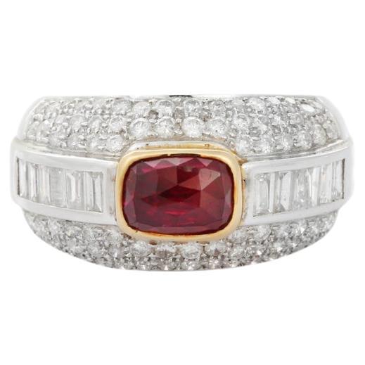 Deep Red Cushion Ruby Diamond Women Wedding Ring in 18k Solid White Gold